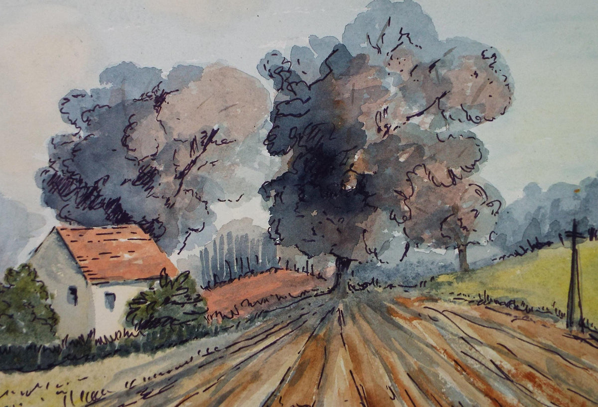 Original Watercolour circa 1960's , ' Ploughed Field' - Unknown Artist