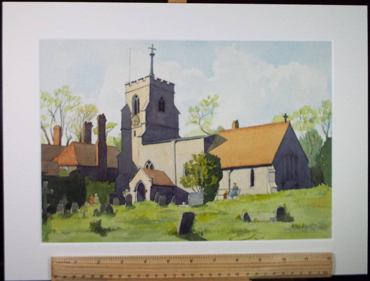 Original Watercolour, 'Church with Figures', Dated 1953 , L H Daniel