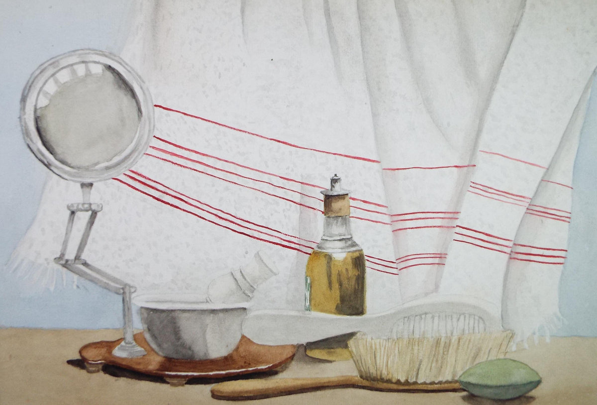 Original Watercolour, 'Bathroom still life', Circa 1950's, unknown artist
