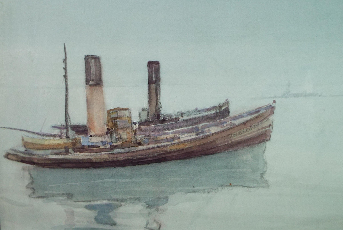 Original Watercolour, 'Working Boats', circa 1920, Lawrence Walker (1877-1967)