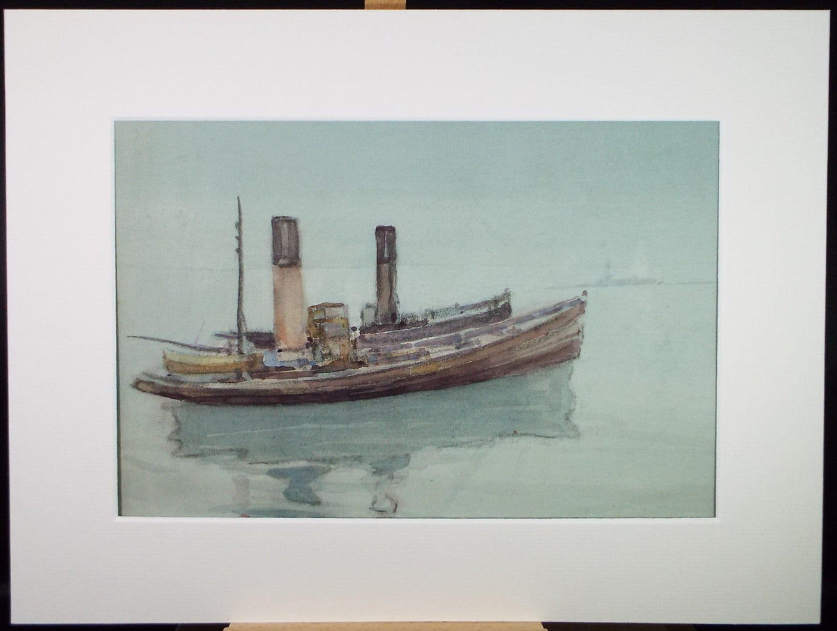 Original Watercolour, 'Working Boats', circa 1920, Lawrence Walker (1877-1967)