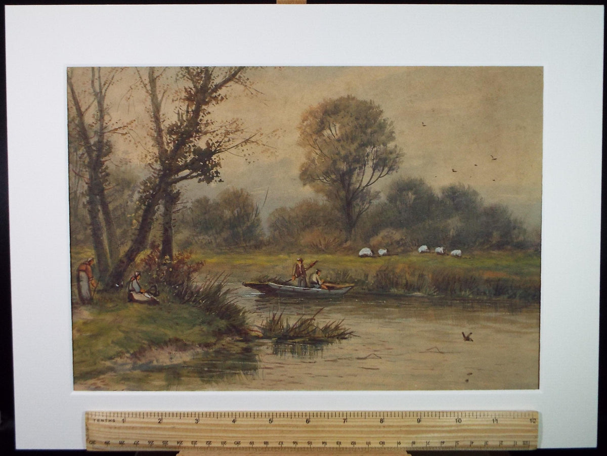 Watercolour Painting: 'Punting on the River', Late 19th Century, Unknown artist