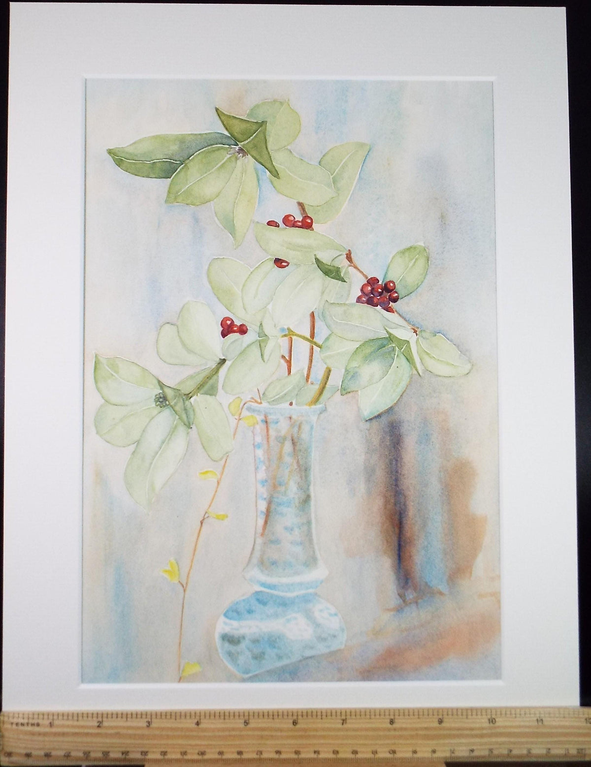 Original Watercolour, 'Still Life with red berries', Dated 1984 ,Unknown Artist