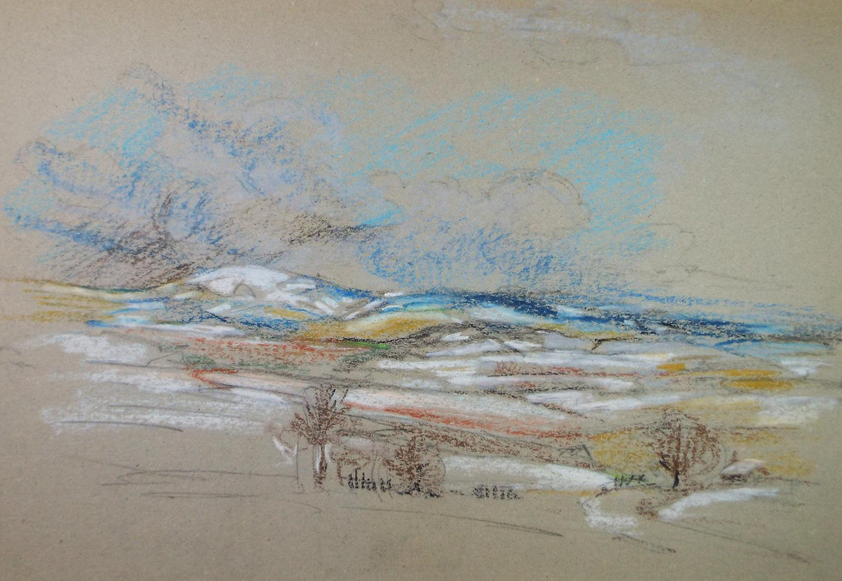 Original pastel drawing, 'Winter Landscape', circa 1980's, Artist Unknown