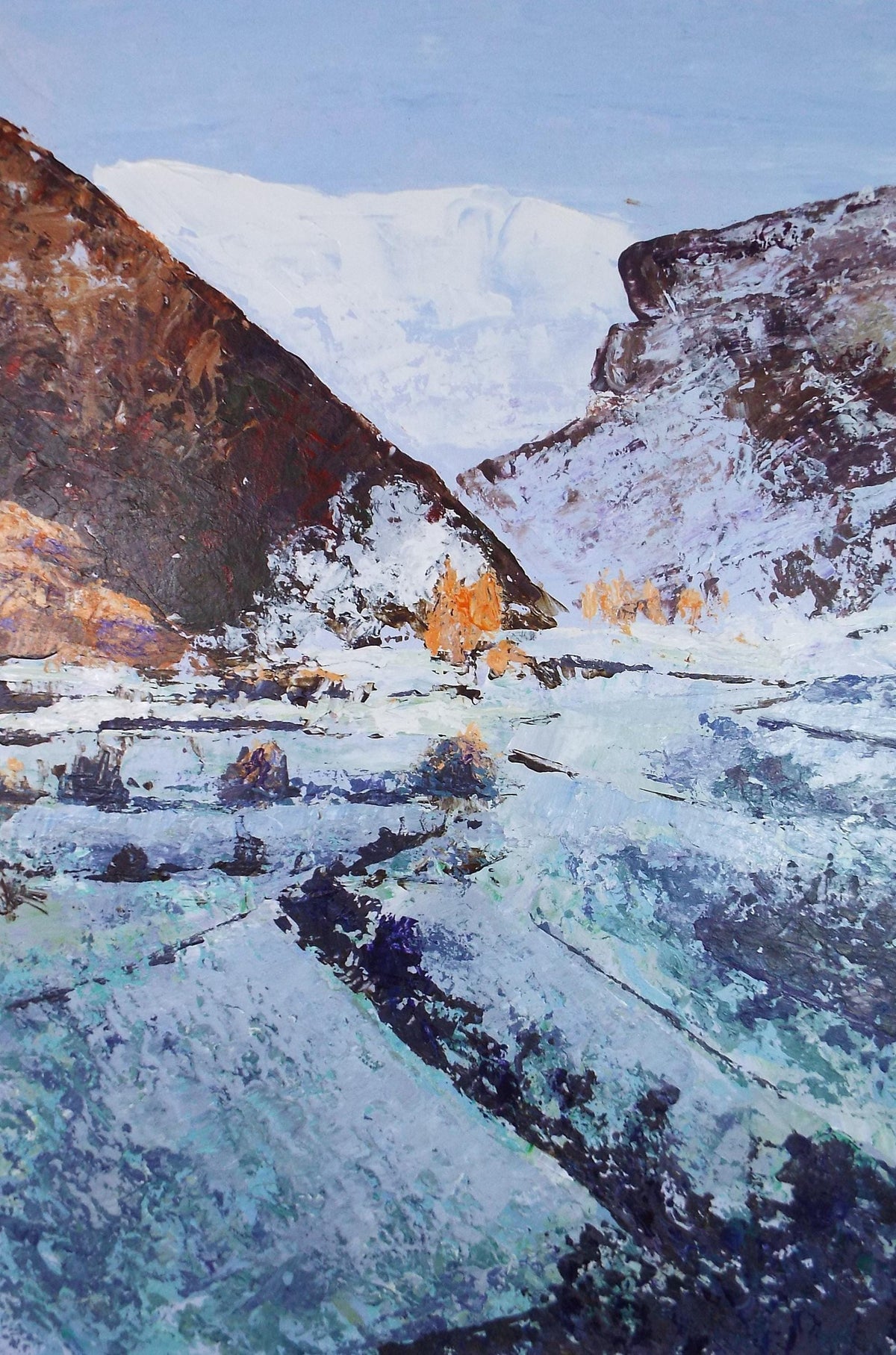 Original Acrylic painting, 'Winter mountain landscape', Artist Unknown, dated 1980's