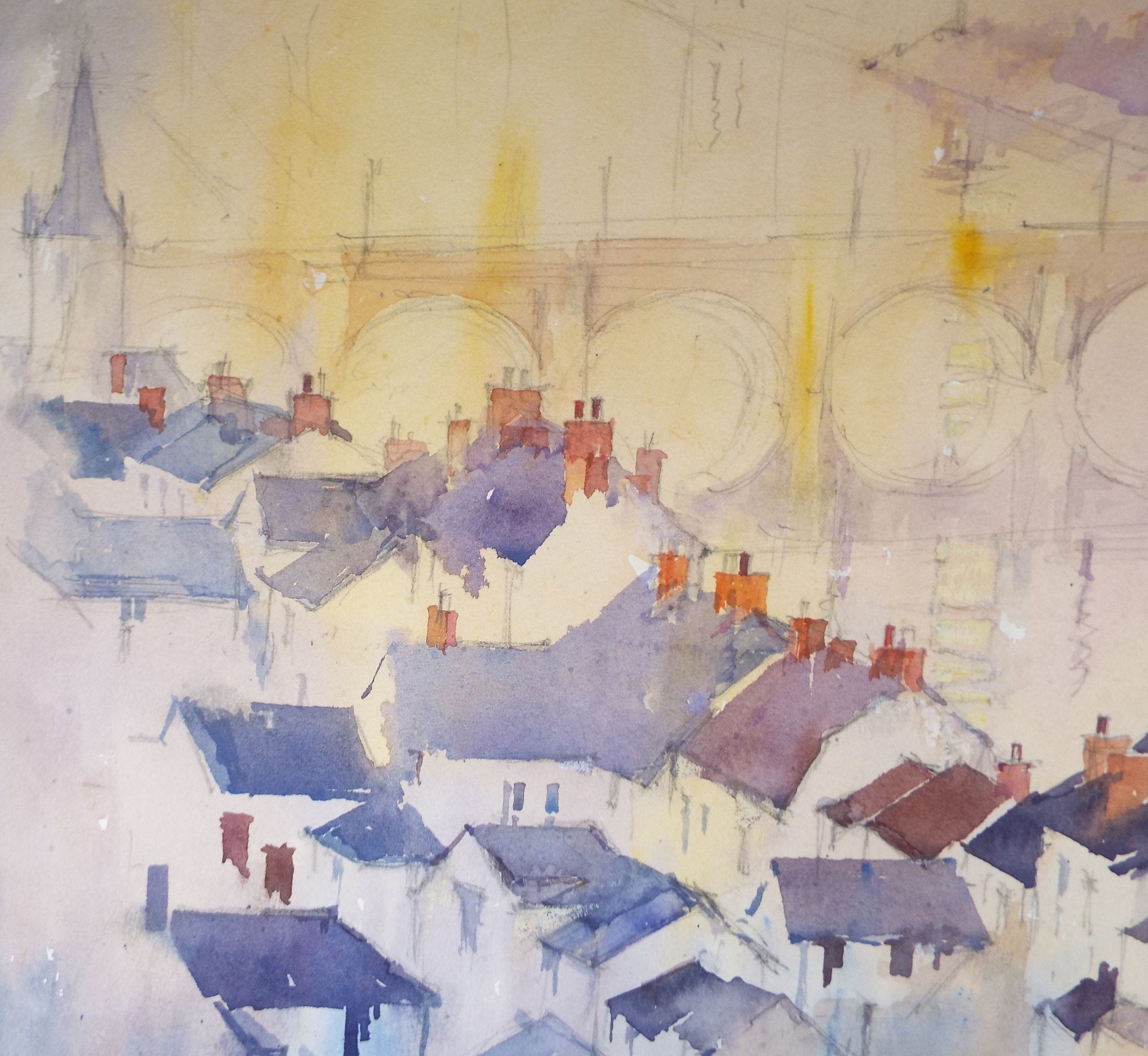 Michael Cadman RI ARCI (1920 - 2012), 1995, Bridge Over the Loire'- Original Watercolour on Paper, Double Mounted ready for framing