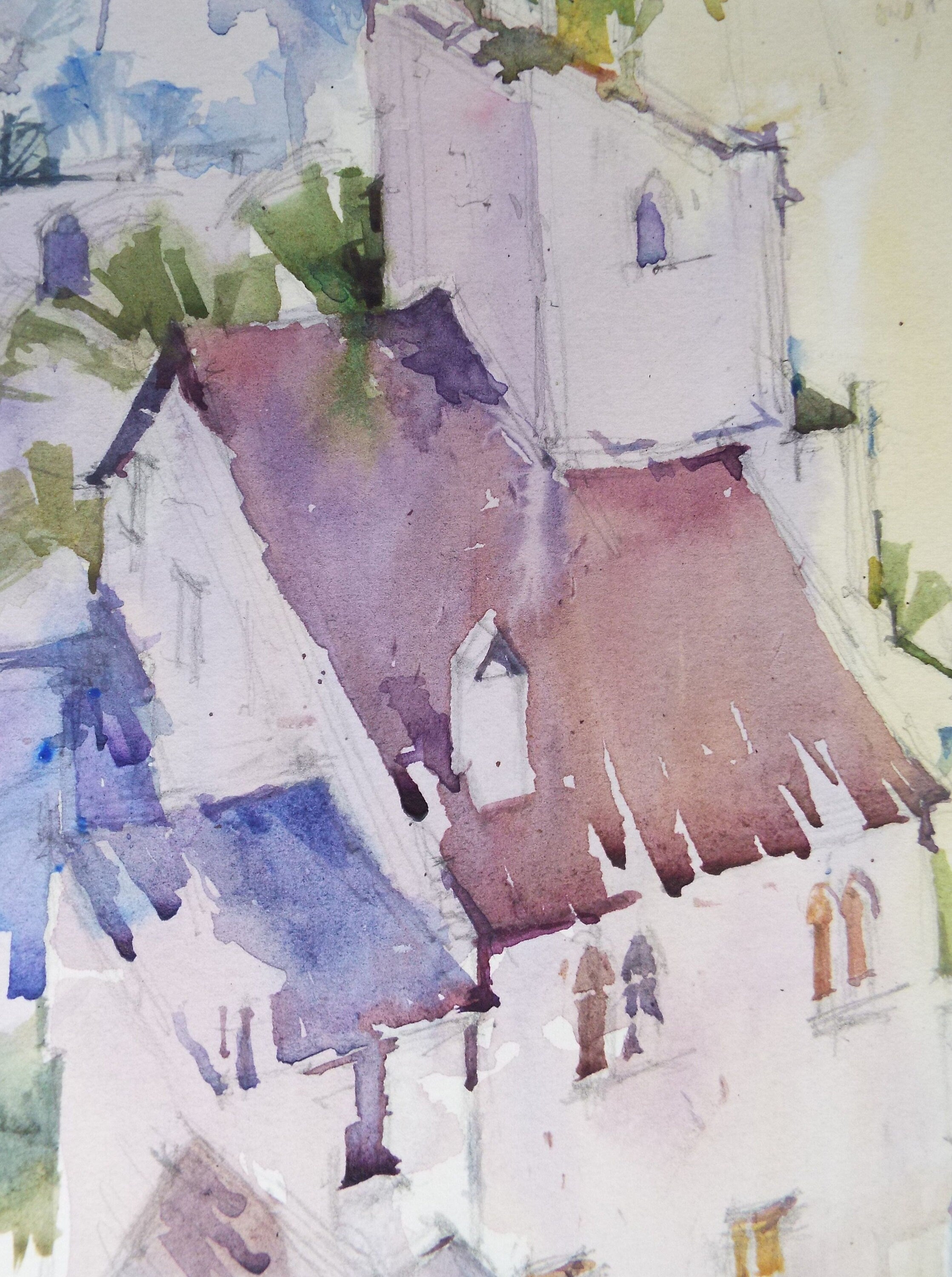 Michael Cadman RI ARCA (1920-2012) 1991 'Italian Mountain Village'- Original Watercolour on Paper, Double Mounted ready for framing