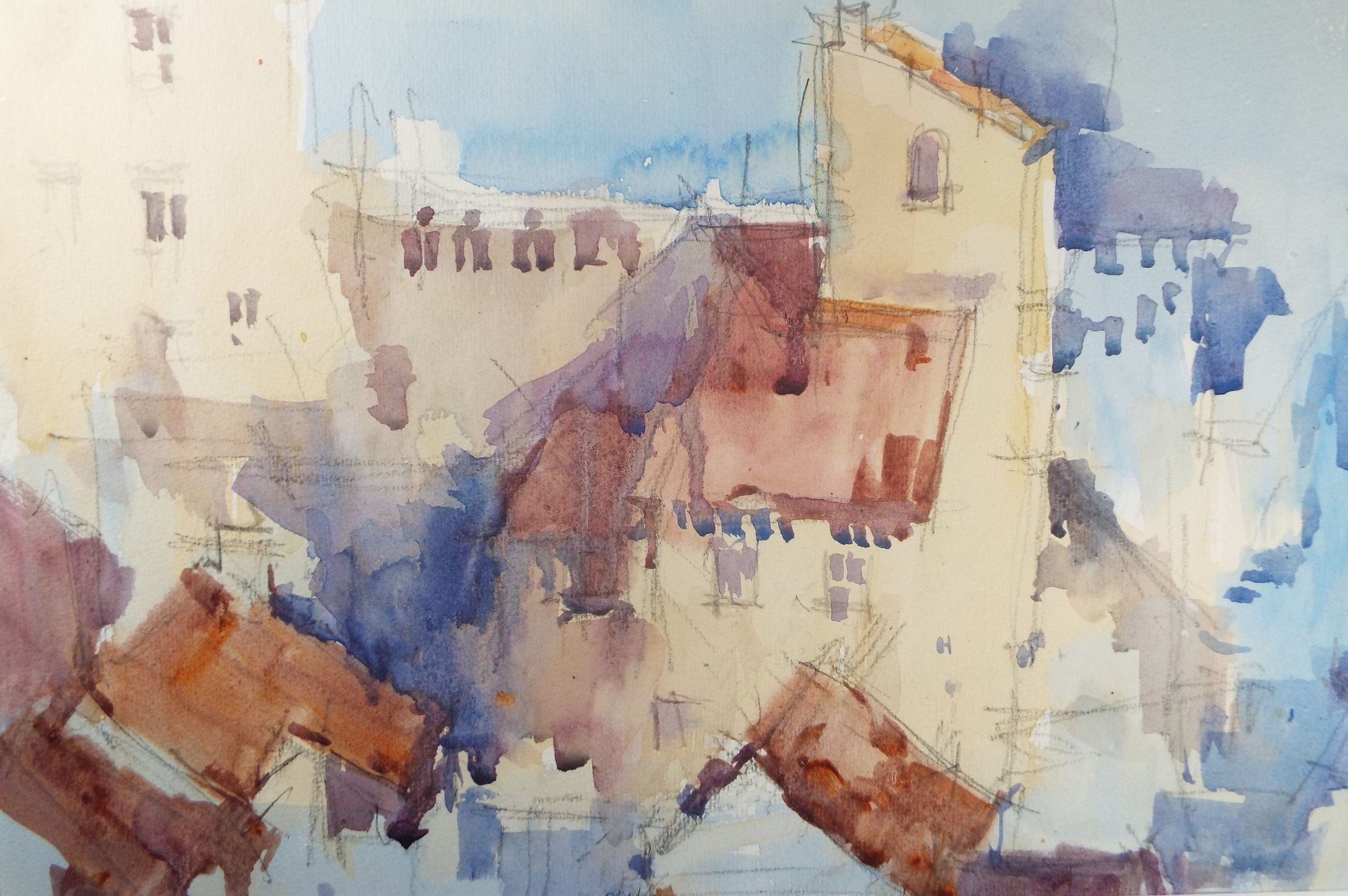 Michael Cadman RI ARCA (1920-2012) c1990's, 'Italian Mountain Village'- Original Watercolour on Paper, Double Mounted ready for framing
