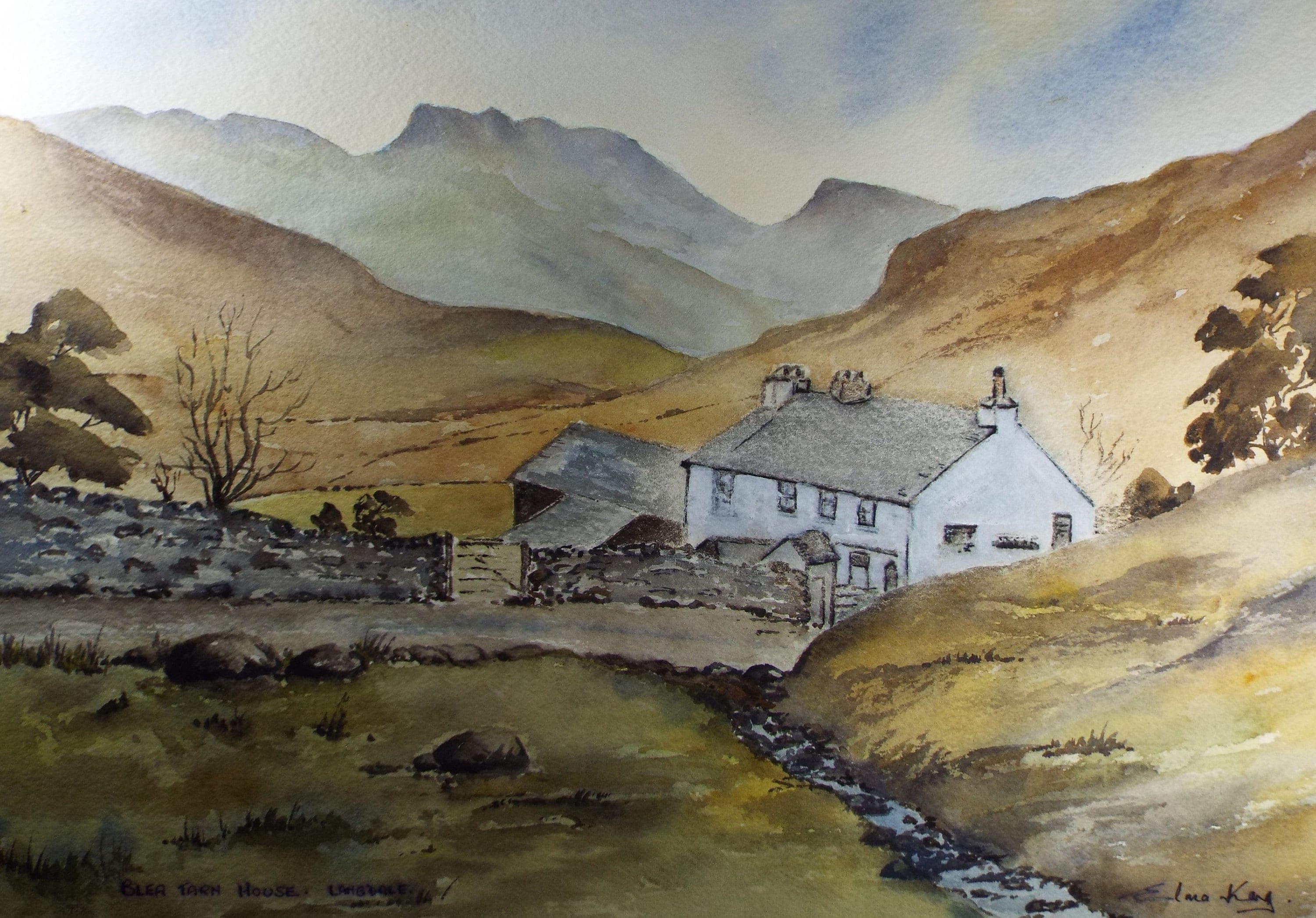 Elma Key (20-21st Century), British , 'Blea Tarn House, Langdale'- Original Watercolour on Paper, Double Mounted ready for framing