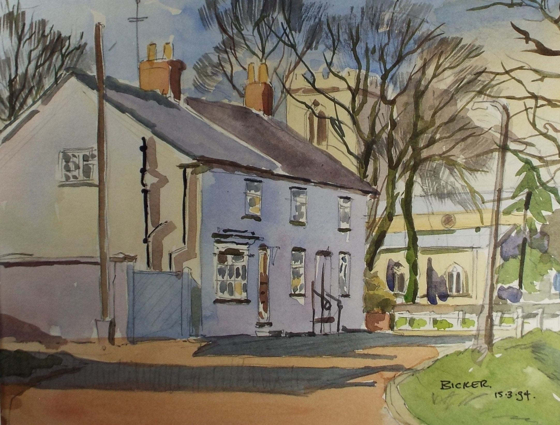 Terry Shelbourne (1930-2020), British 'Bicker, Lincolnshire' - Original Watercolour on Paper, Double Mounted ready for framing