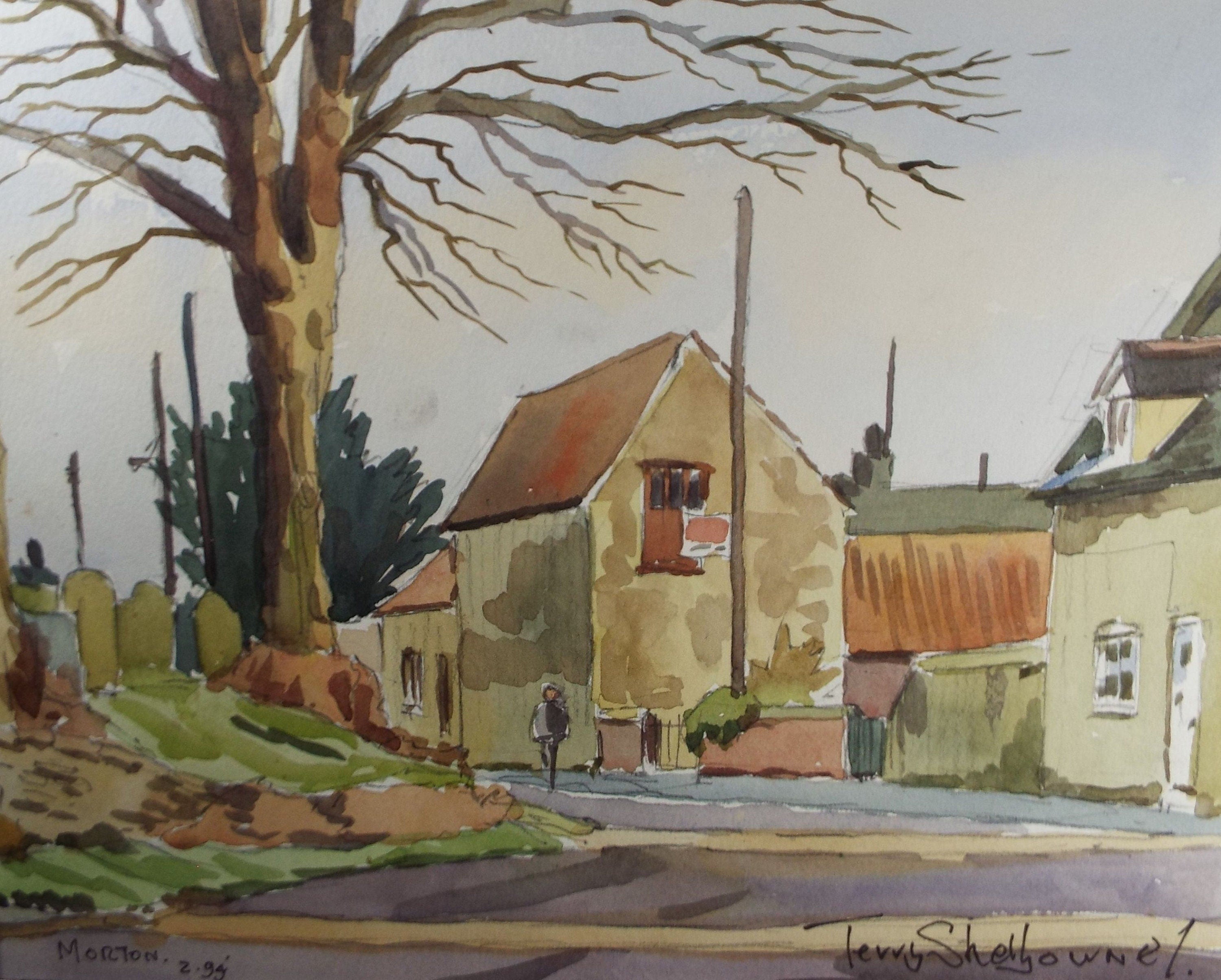 Terry Shelbourne (1930-2020), British, 'Morton, Lincolnshire' - Original Watercolour on Paper, Double Mounted ready for framing