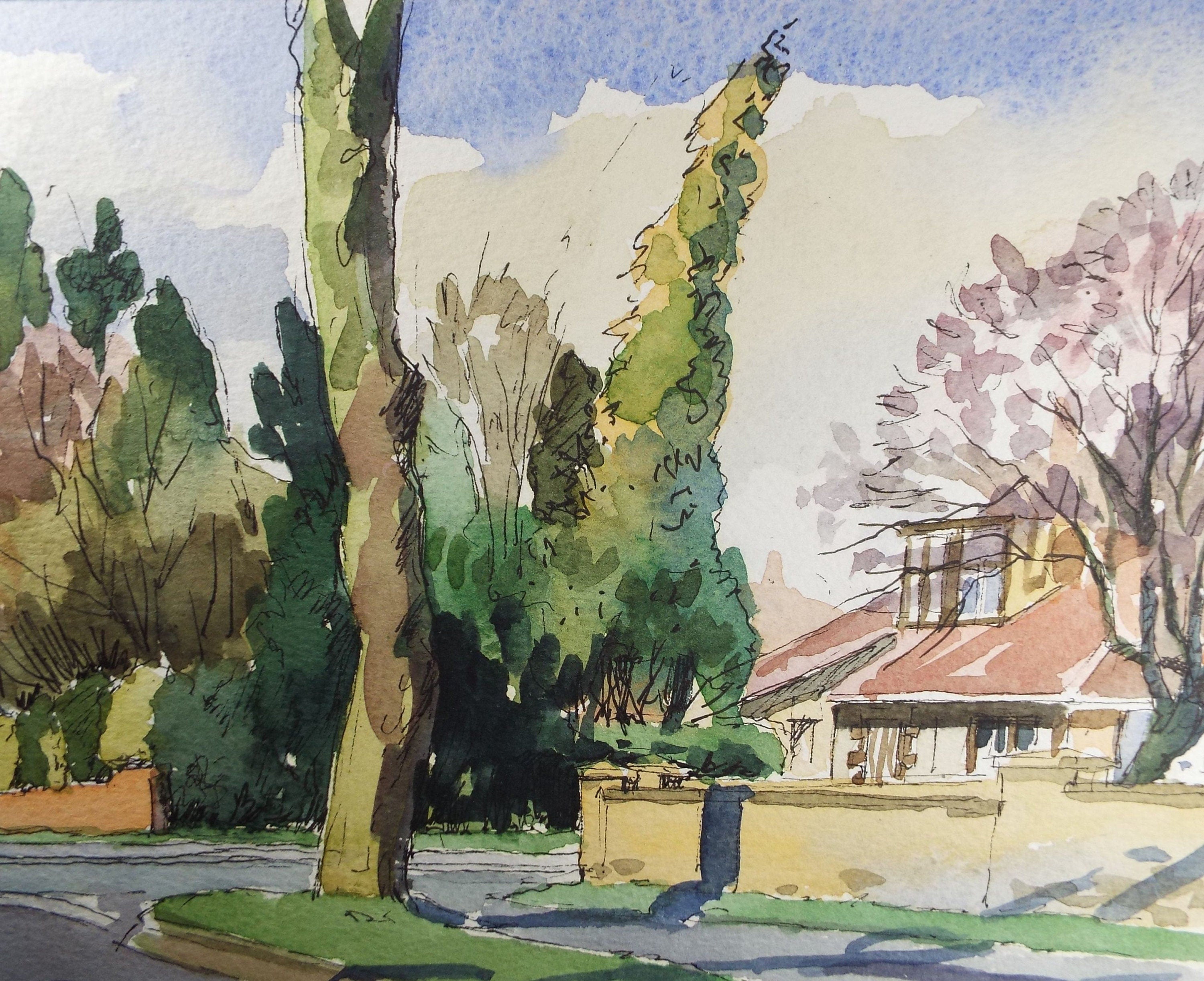 Terry Shelbourne (1930-2020), British, 'Hill Avenue, Lincolnshire' - Original Watercolour on Paper, Double Mounted ready for framing