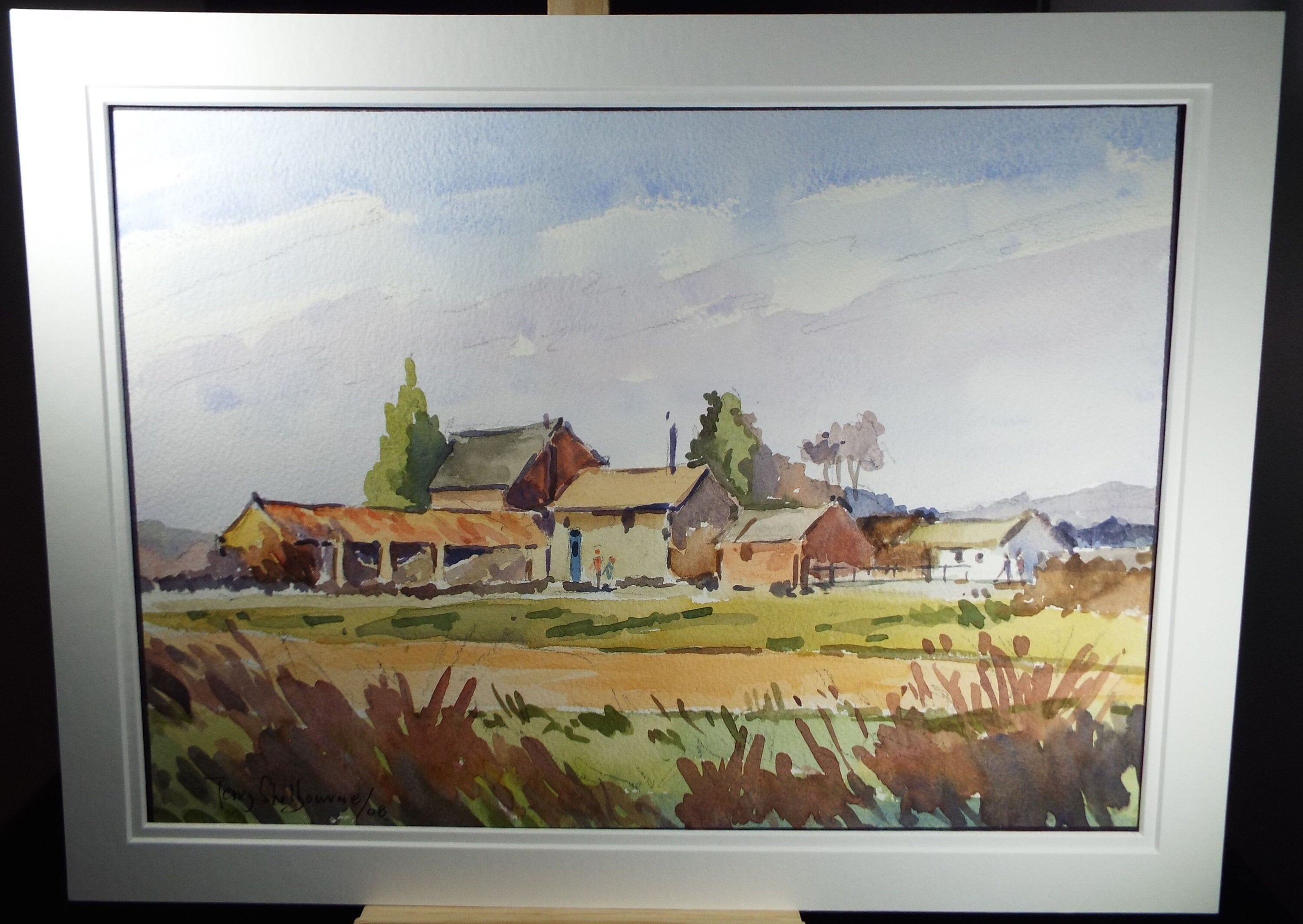 Terry Shelbourne (1930-2020), British, 'Fields with Farm Buildings ' - Original Watercolour on Paper, Double Mounted ready for framing