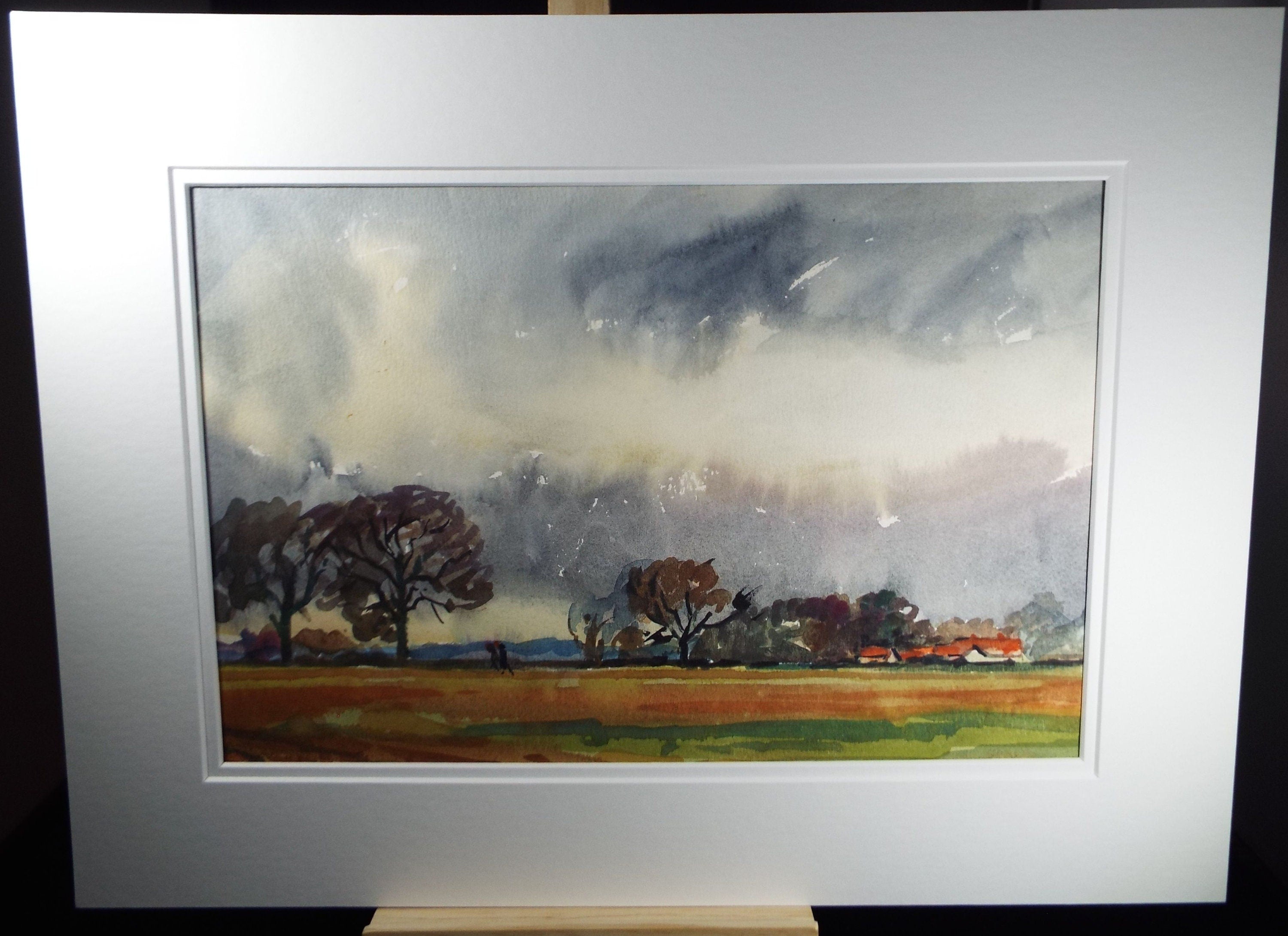 Terry Shelbourne (1930-2020), British, 'Autumn Fields, Lincolnshire ' - Original Watercolour on Paper, Double Mounted ready for framing