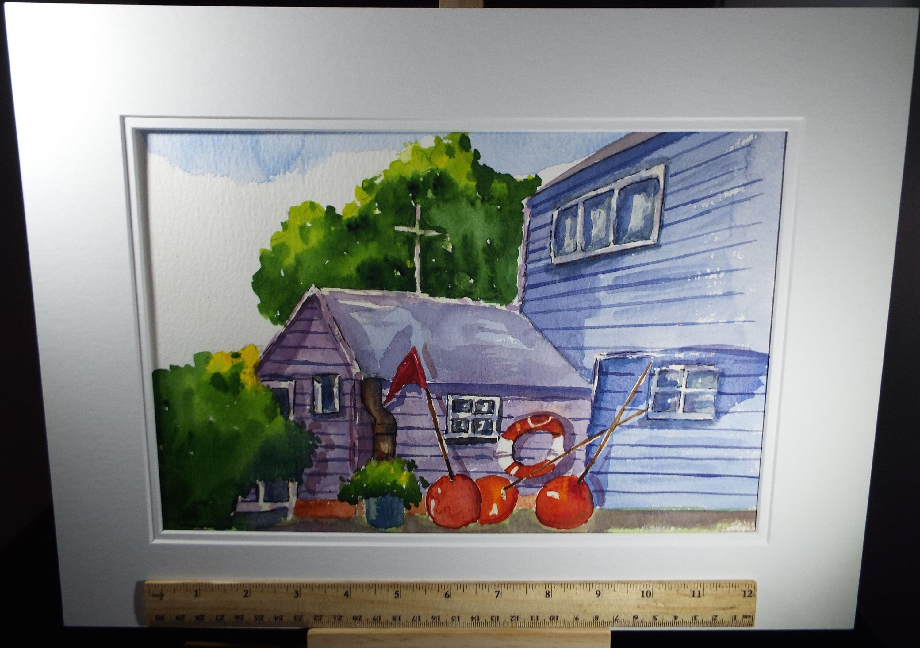 Ray Burns (20th Century), British, 'Red Buoys' - Original Watercolour on Paper, Double Mounted ready for framing