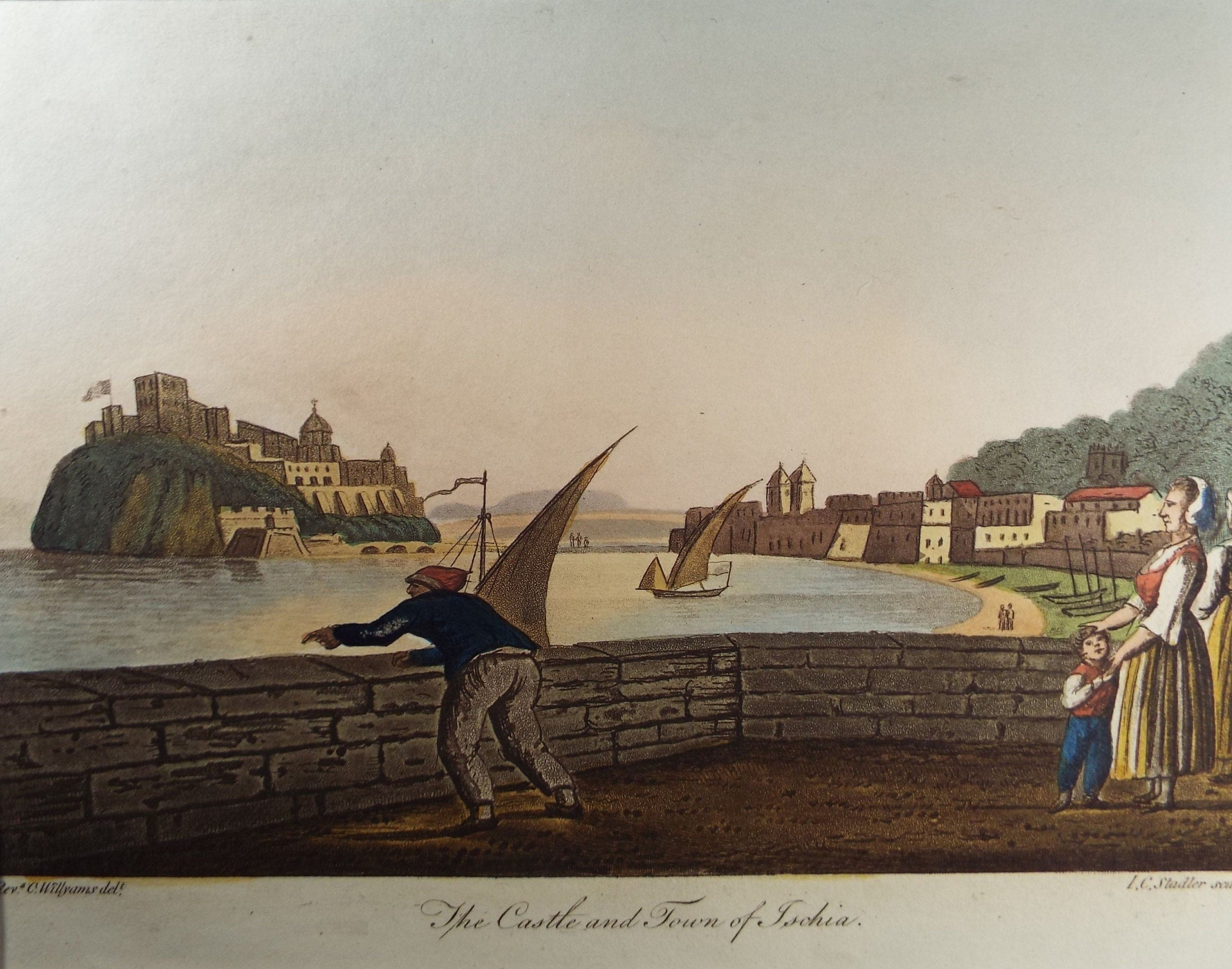 Original Aquatint, Rev. Cooper Williams & J. C. Stadler, 1798 - 'The Castle and Town of Ishia' from 'A Voyage up the Mediterranean'