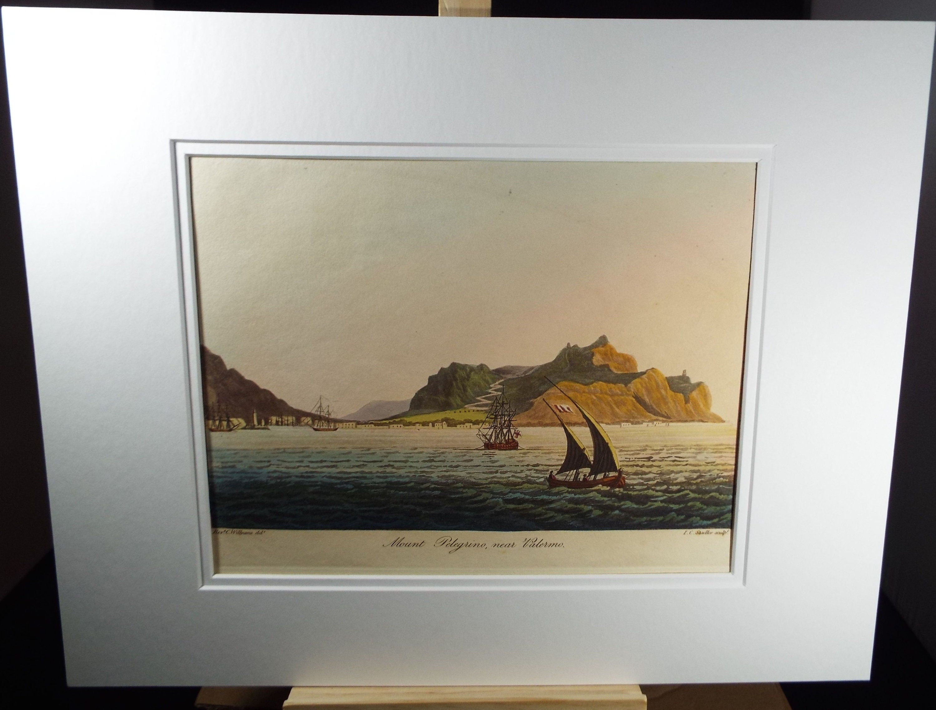 Original Aquatint, Rev. Cooper Williams & J. C. Stadler, 1798 - 'Mount Pelegrino, Near Valermo' from 'A Voyage up the Mediterranean'