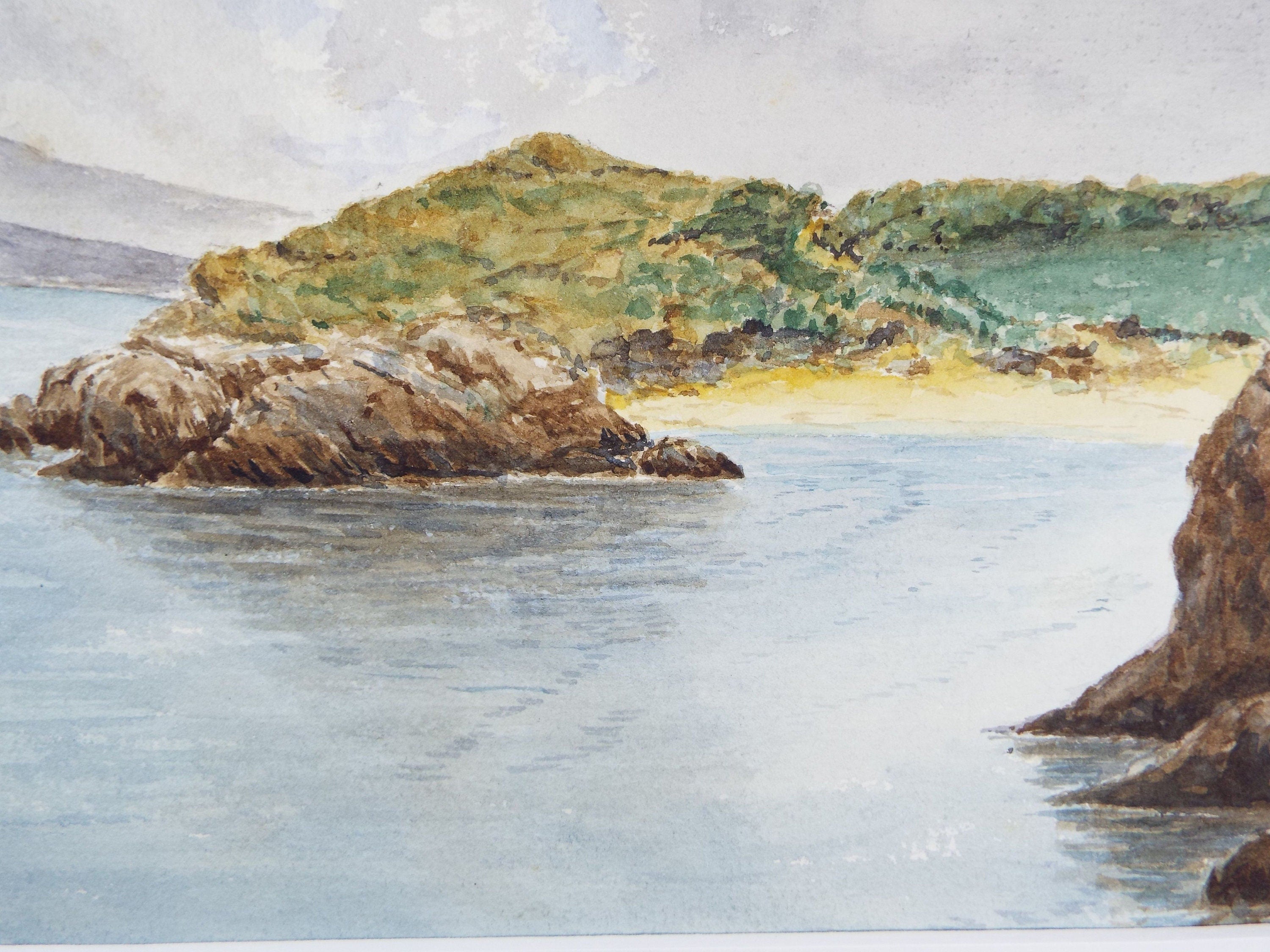 Original Watercolour, 'Rocky Cove with Sandy Beach', c1910,  Unknown Artist