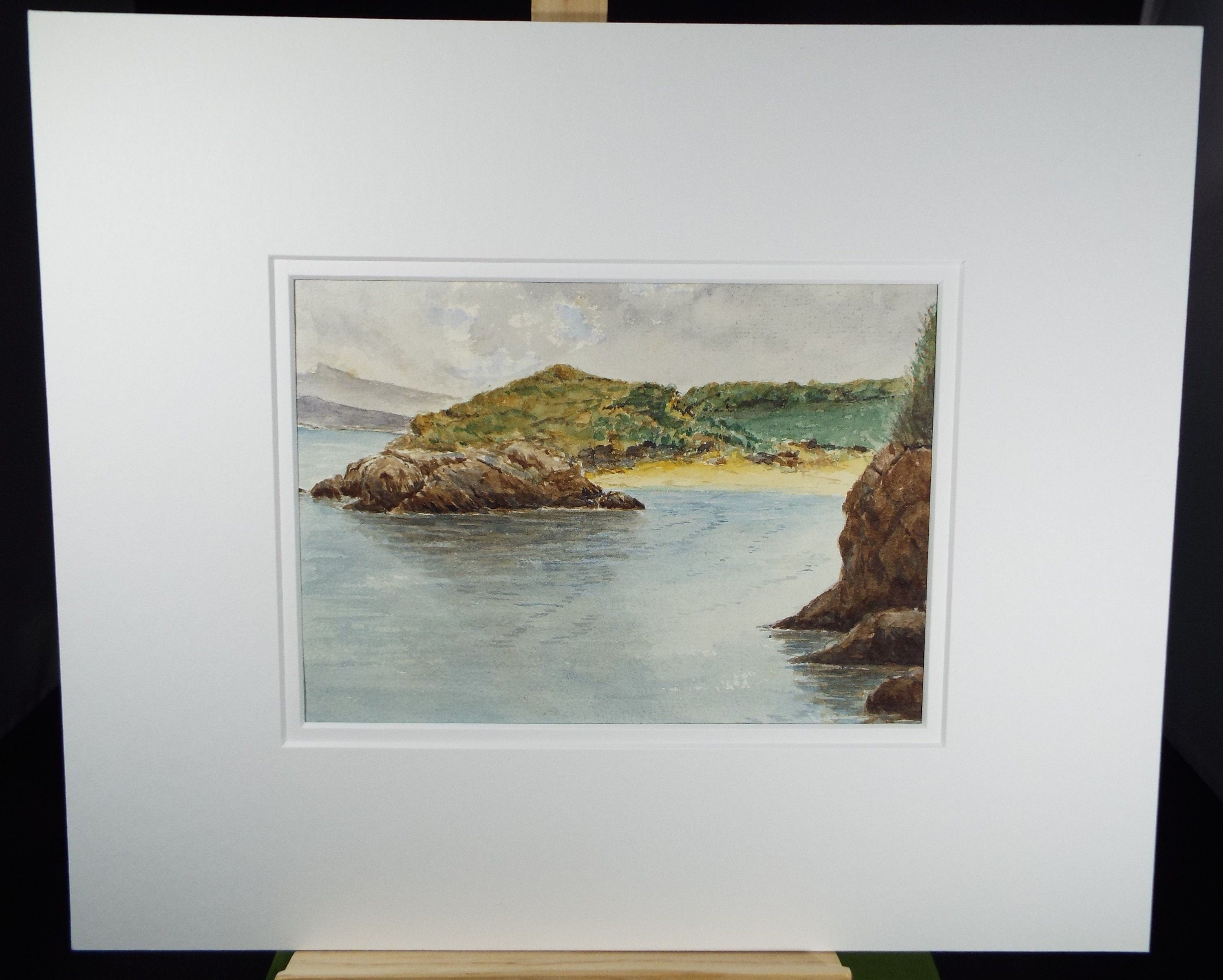 Original Watercolour, 'Rocky Cove with Sandy Beach', c1910,  Unknown Artist