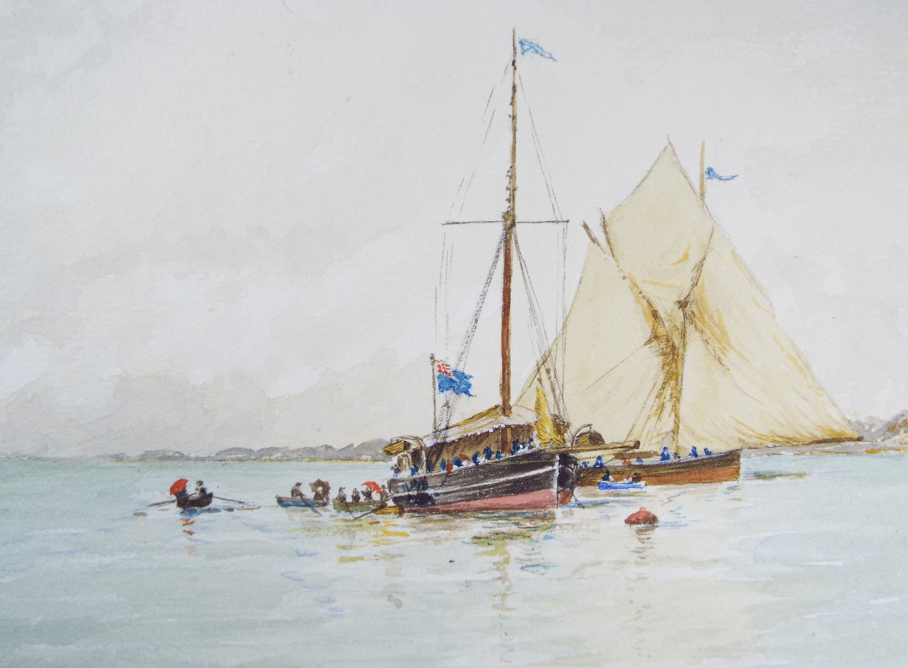 Original Watercolour, 'Coming Ashore', c1910, Unknown Artist