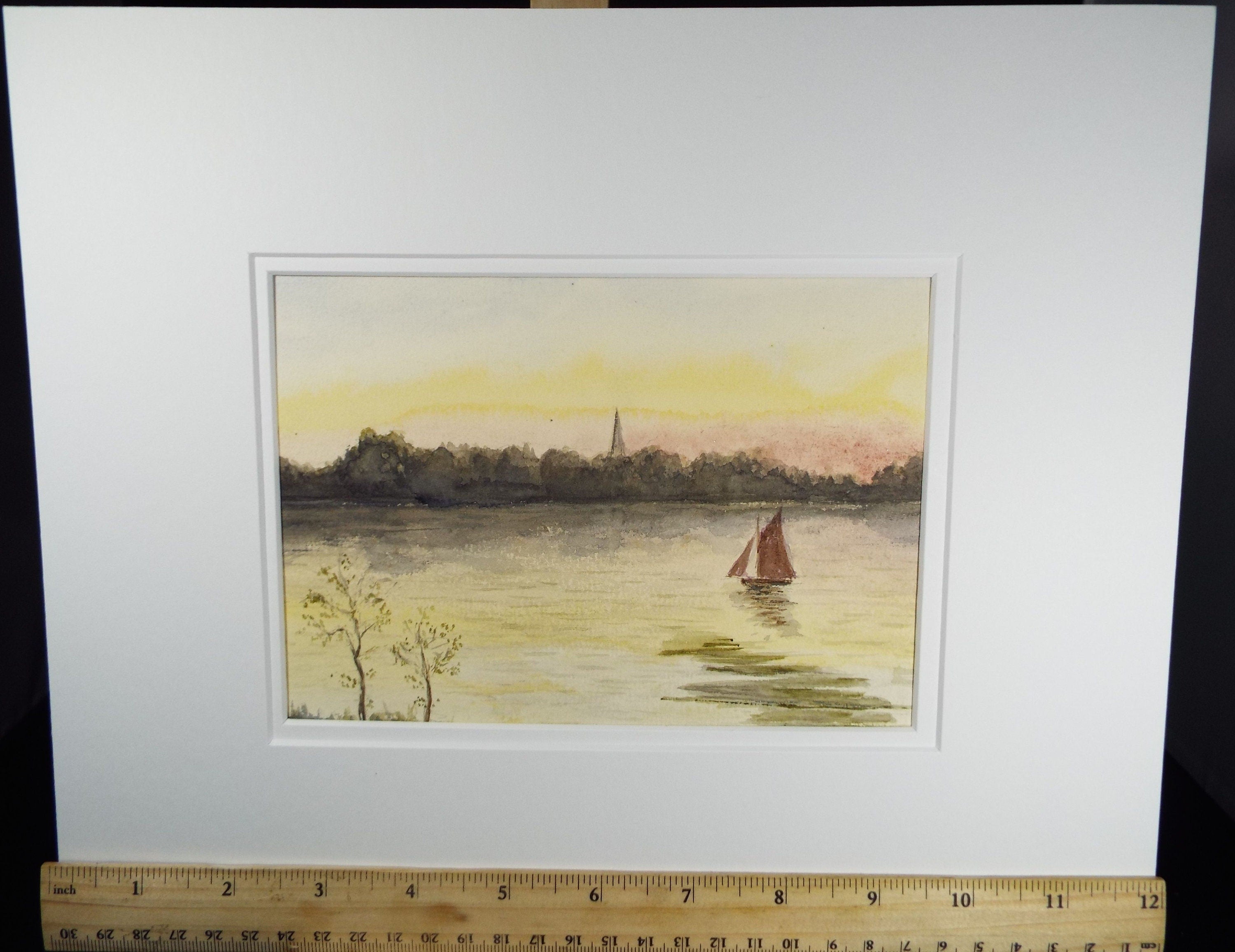 Original Watercolour, 'Sailing at Sunset', c1910, Unknown Artist