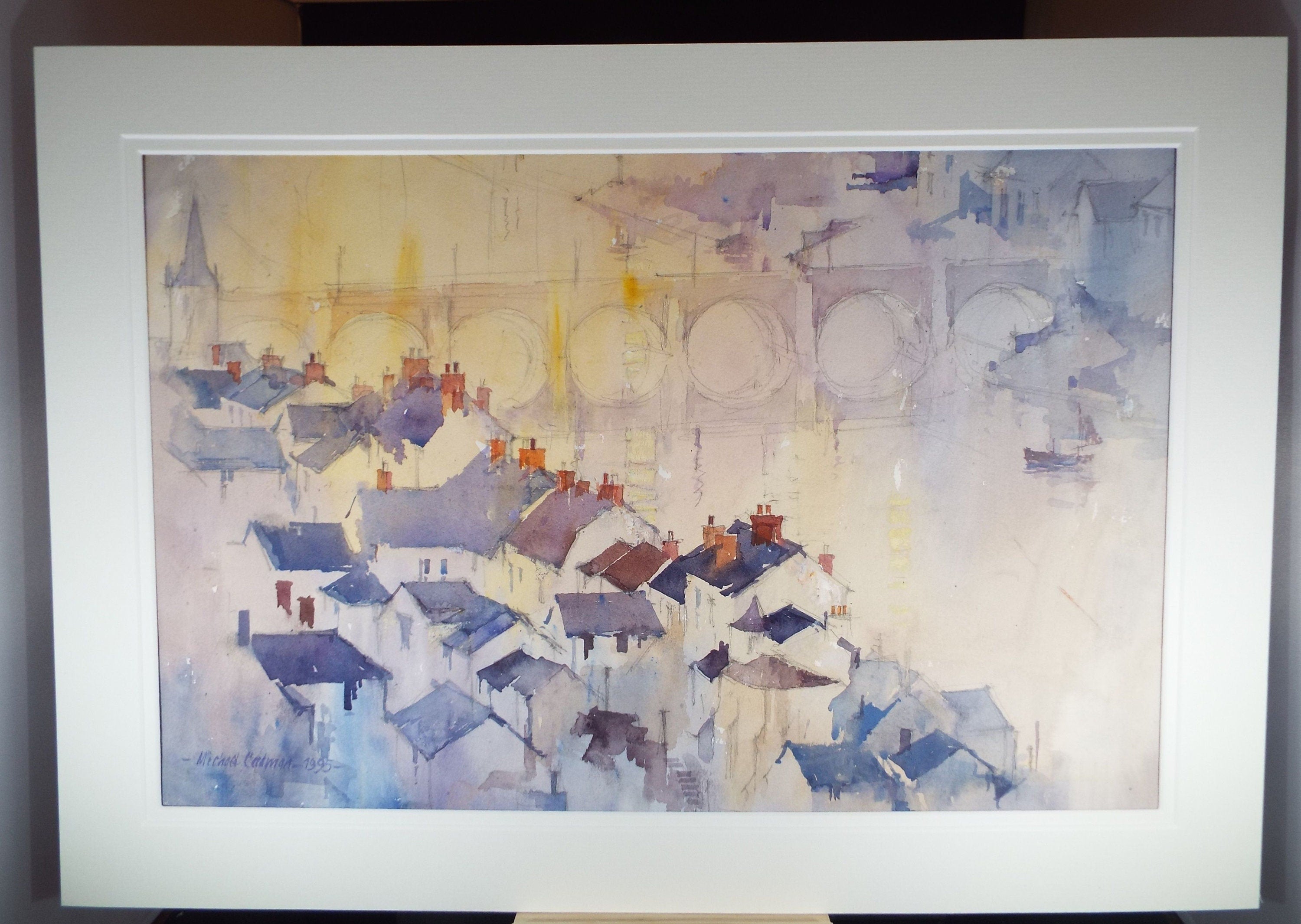 Michael Cadman RI ARCI (1920 - 2012), 1995, Bridge Over the Loire'- Original Watercolour on Paper, Double Mounted ready for framing
