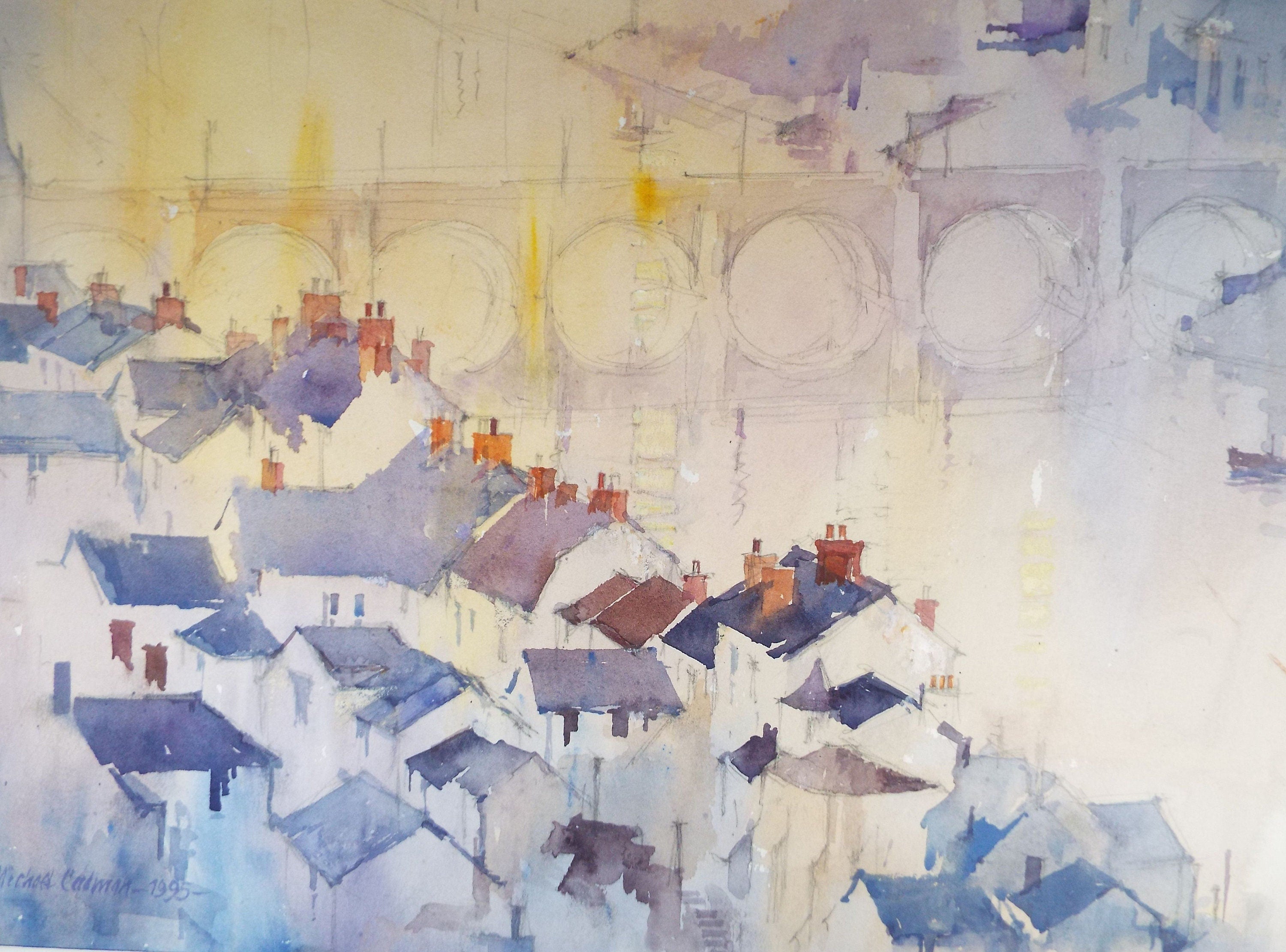 Michael Cadman RI ARCI (1920 - 2012), 1995, Bridge Over the Loire'- Original Watercolour on Paper, Double Mounted ready for framing