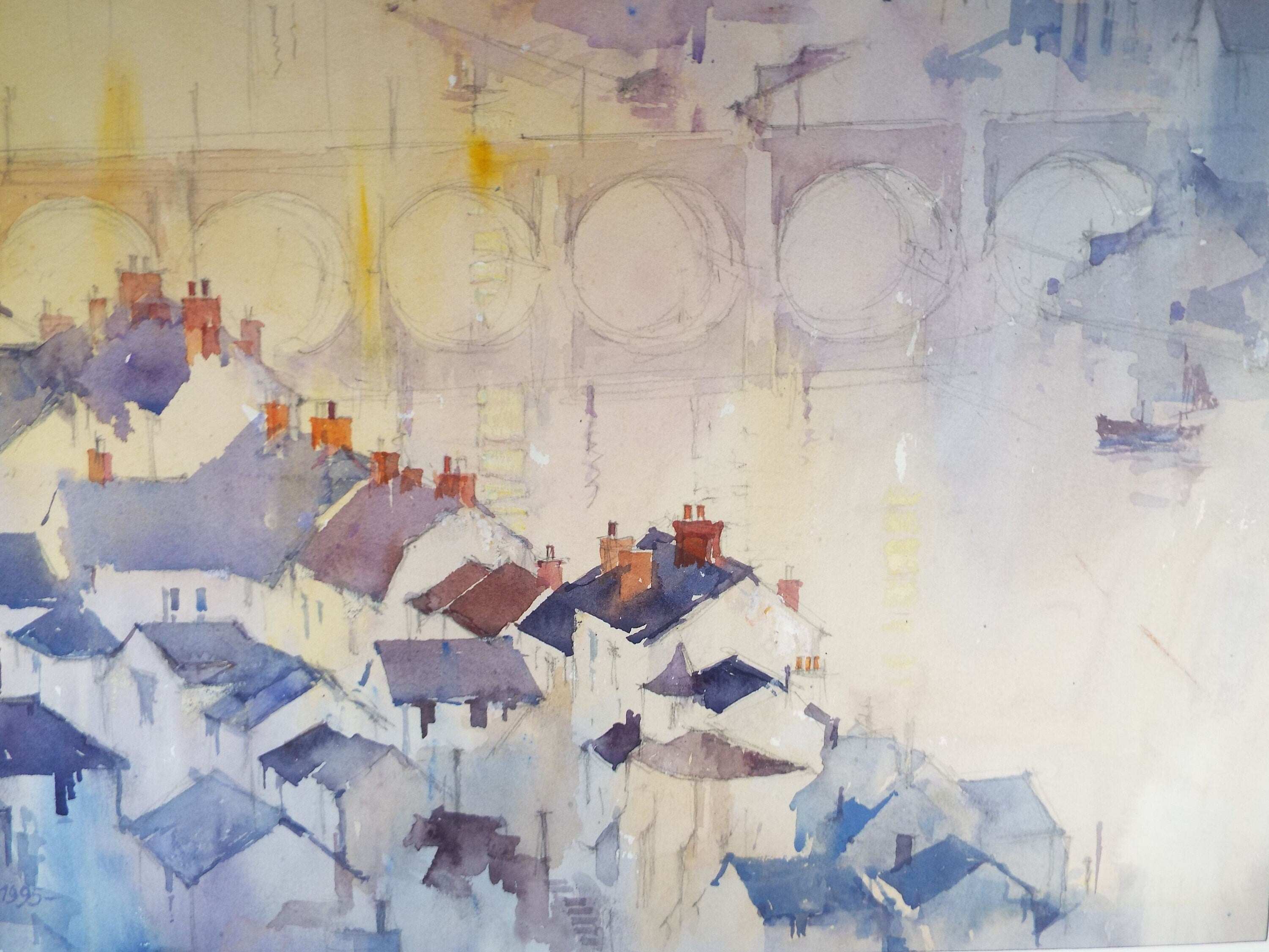 Michael Cadman RI ARCI (1920 - 2012), 1995, Bridge Over the Loire'- Original Watercolour on Paper, Double Mounted ready for framing