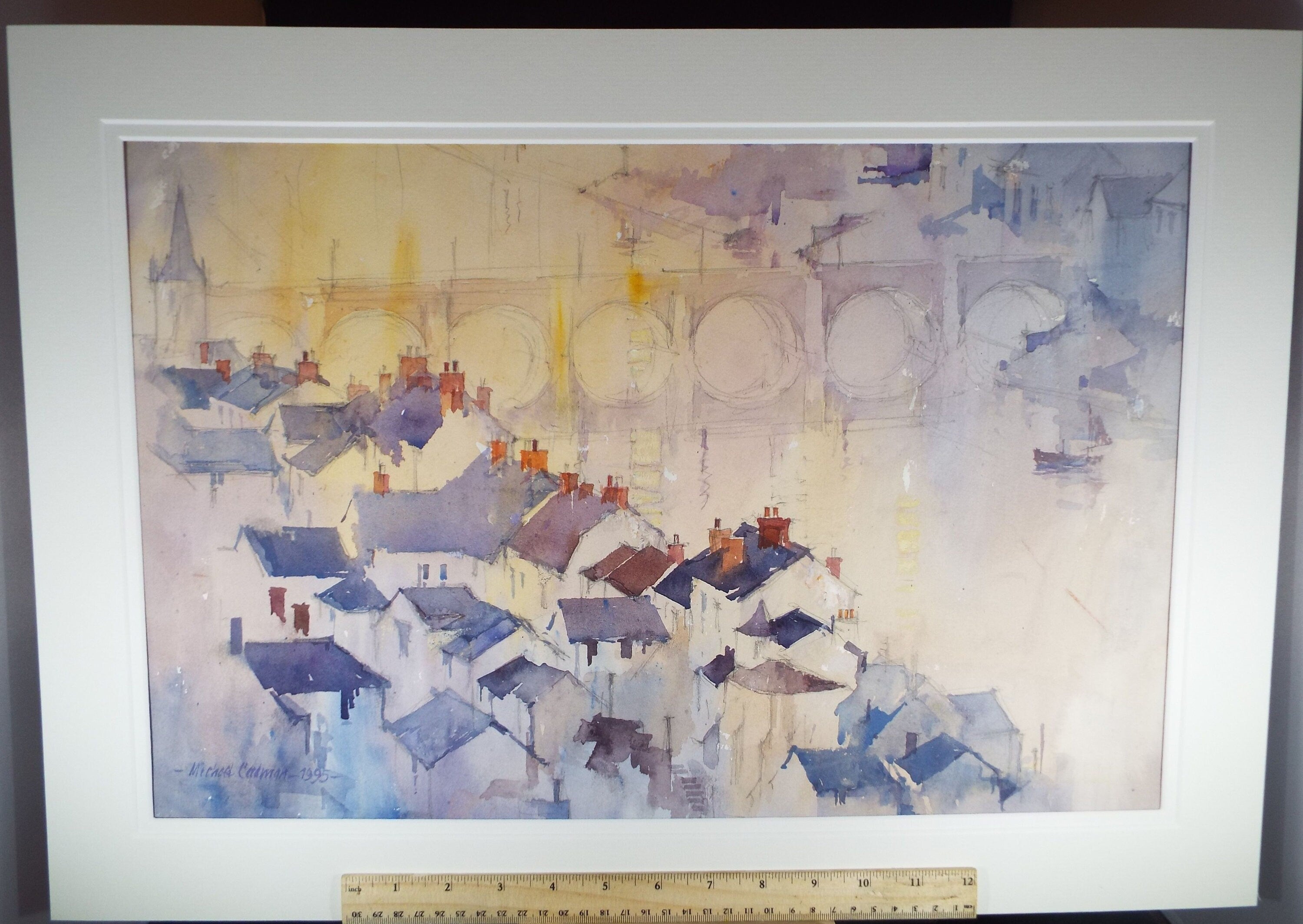 Michael Cadman RI ARCI (1920 - 2012), 1995, Bridge Over the Loire'- Original Watercolour on Paper, Double Mounted ready for framing