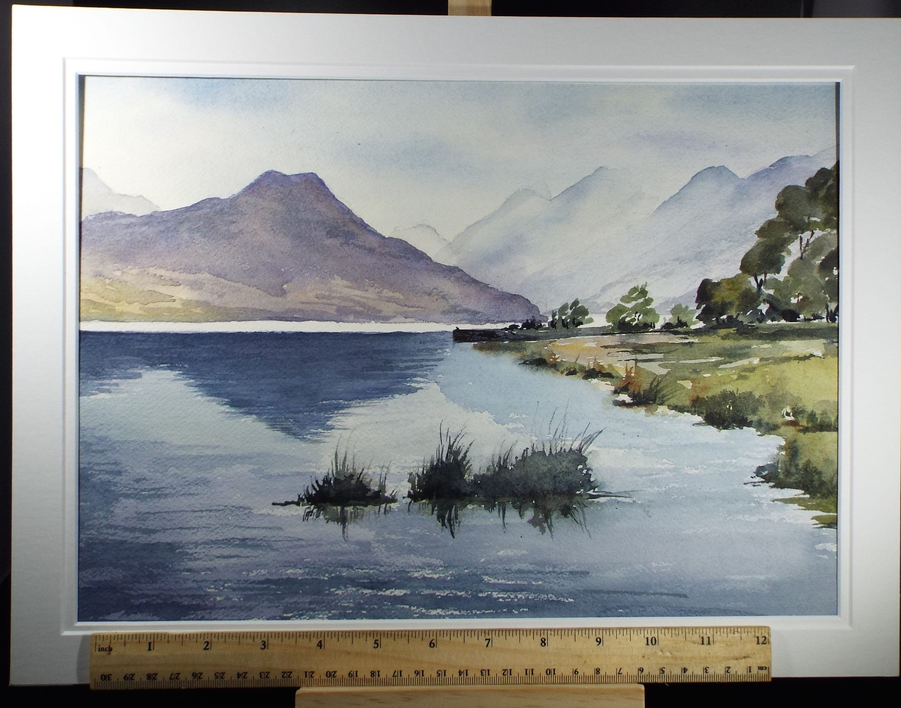 Elma Key (20-21st Century), British , 'Lake Scene with Mountains'- Original Watercolour on Paper, Double Mounted ready for framing
