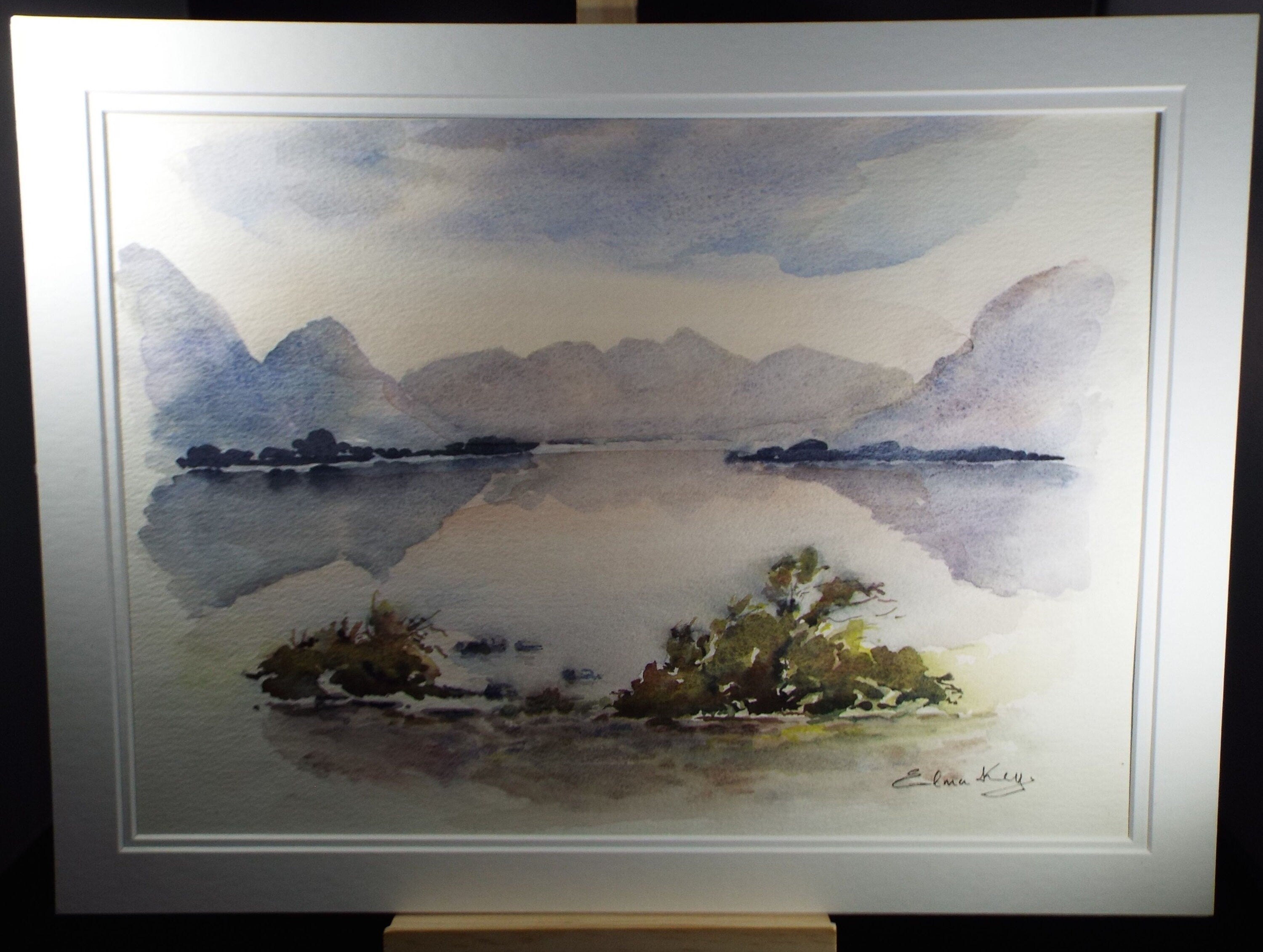 Elma Key (20-21st Century), British , 'Lake District - Misty Lake'- Original Watercolour on Paper, Double Mounted ready for framing