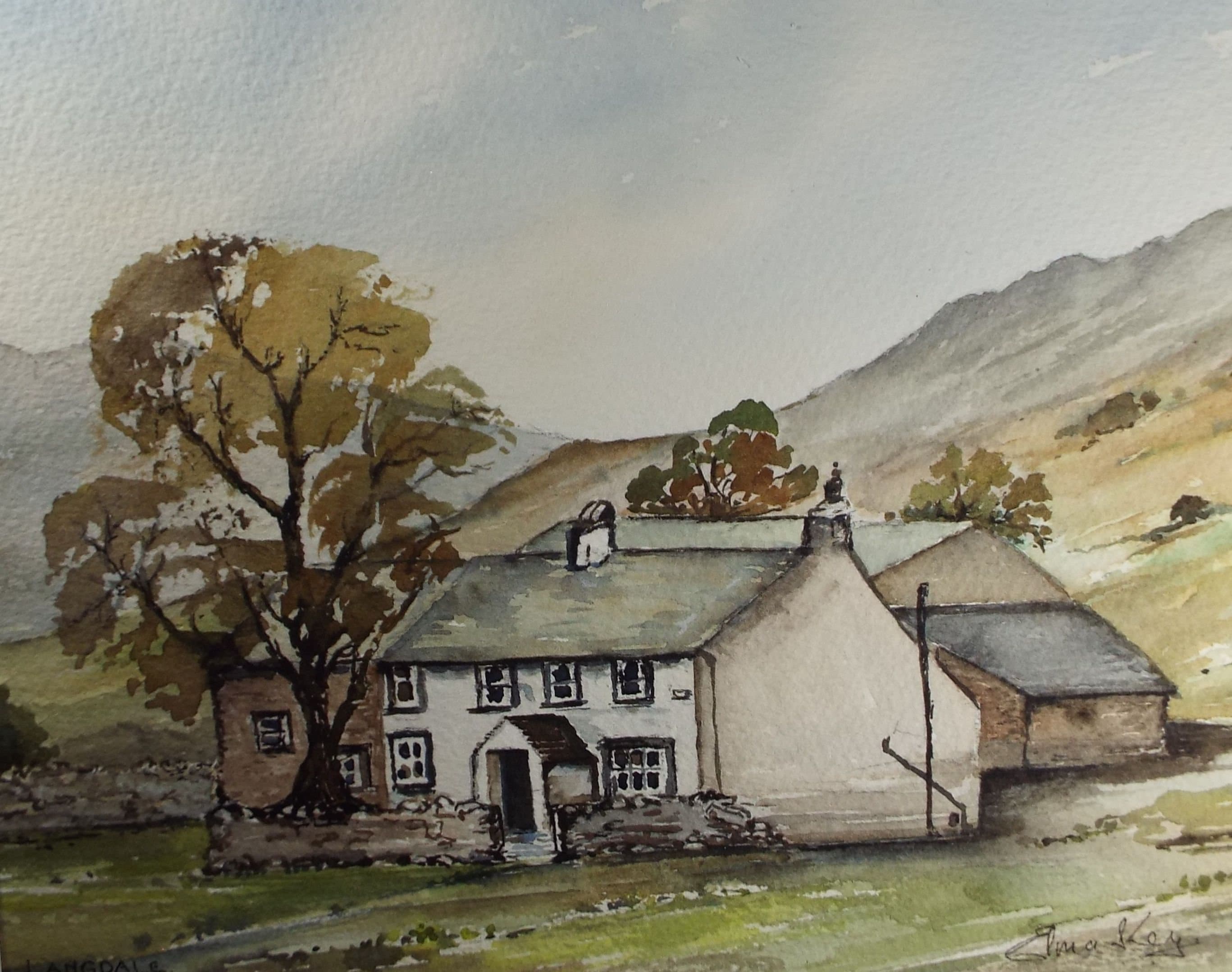 Elma Key (20-21st Century), British, Middle Fell Place, Langdale' - Original Watercolour on Paper, Double Mounted ready for framing