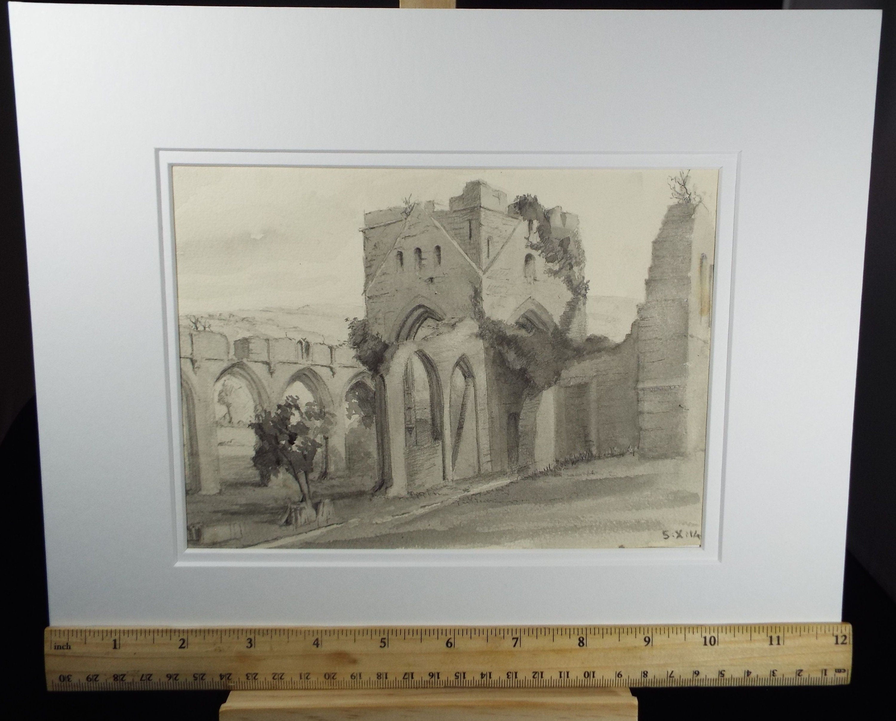 Original Pencil & Wash , 'Abbey in Ruins' 1914, Gabriel Thompson (1861-c1935)