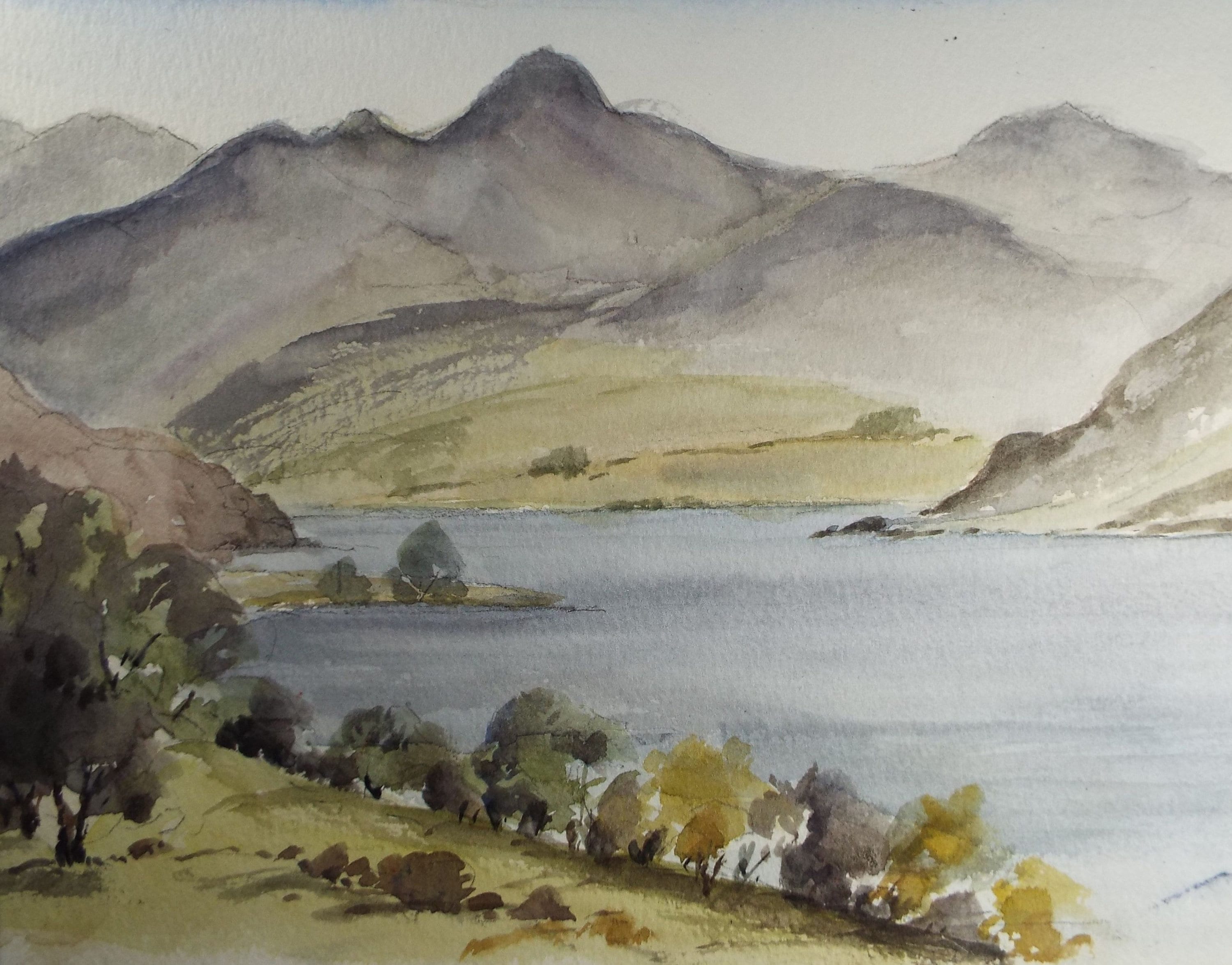 Elma Key (20-21st Century), British 'Lake District - Lakeland Landscape' - Original Watercolour on Paper, Double Mounted ready for framing