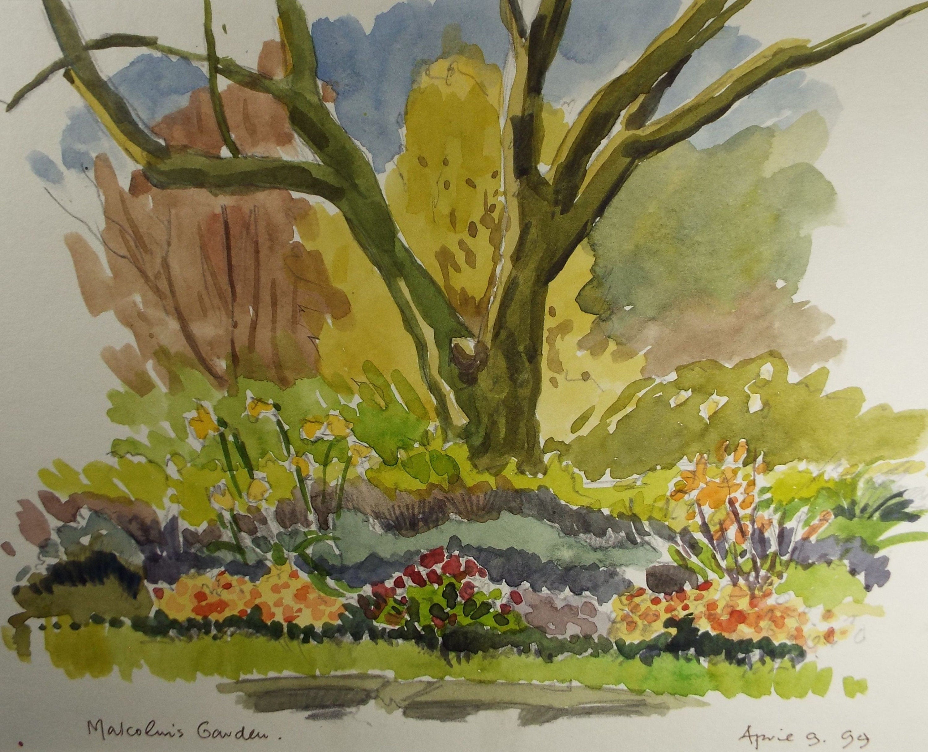 Terry Shelbourne (1930-2020), British, 'Malcolm's Garden' - Original Watercolour on Paper, Double Mounted ready for framing