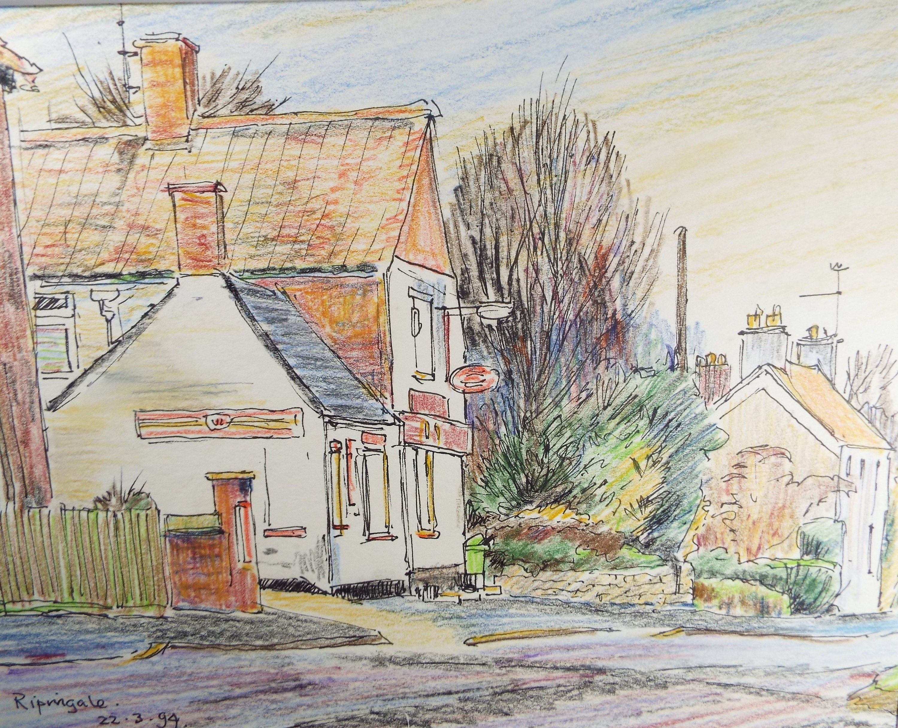 Terry Shelbourne (1930-2020), British, 'Rippingale, Lincolnshire' - Original Coloured Pencil on Paper, Double Mounted ready for framing