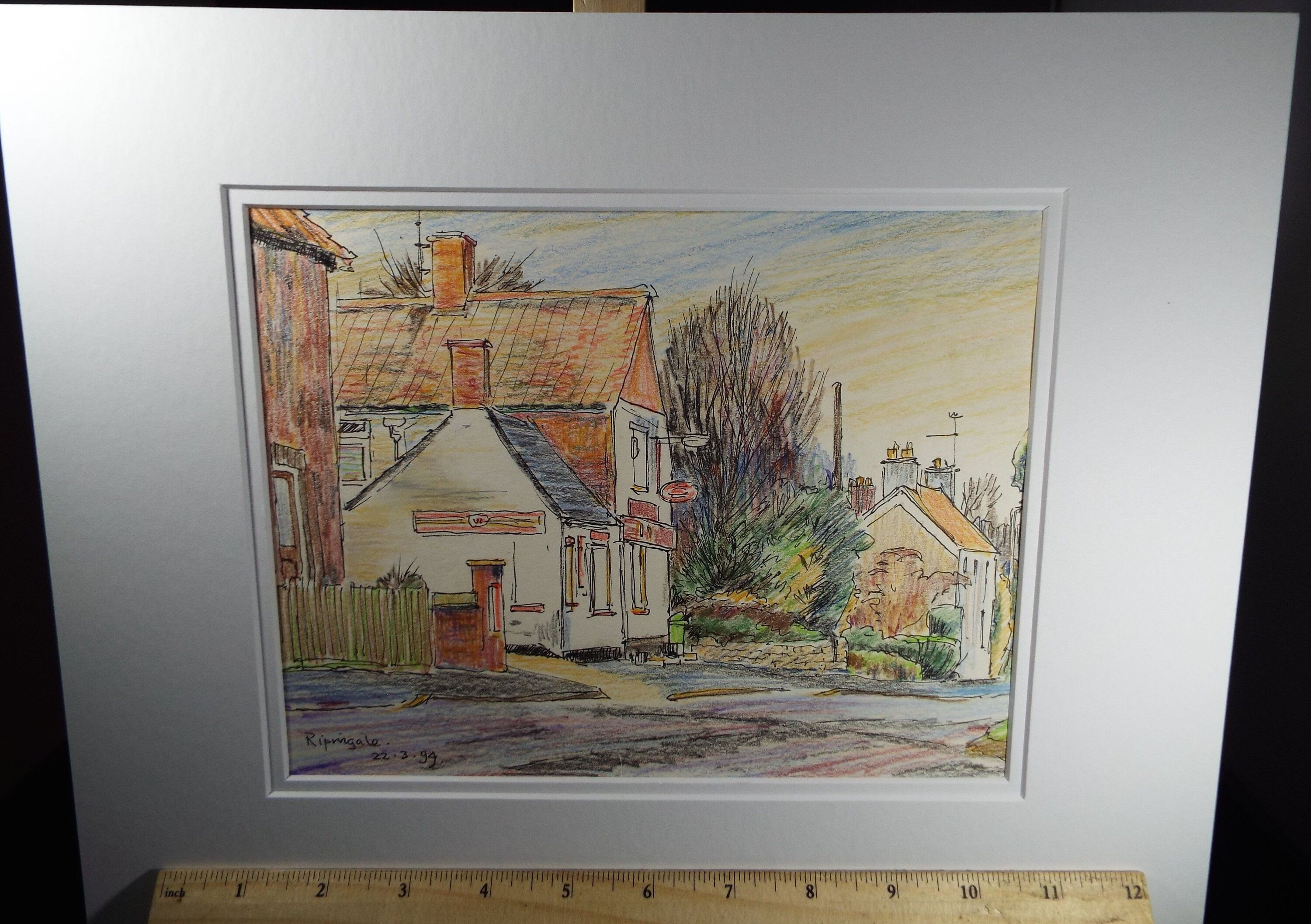 Terry Shelbourne (1930-2020), British, 'Rippingale, Lincolnshire' - Original Coloured Pencil on Paper, Double Mounted ready for framing