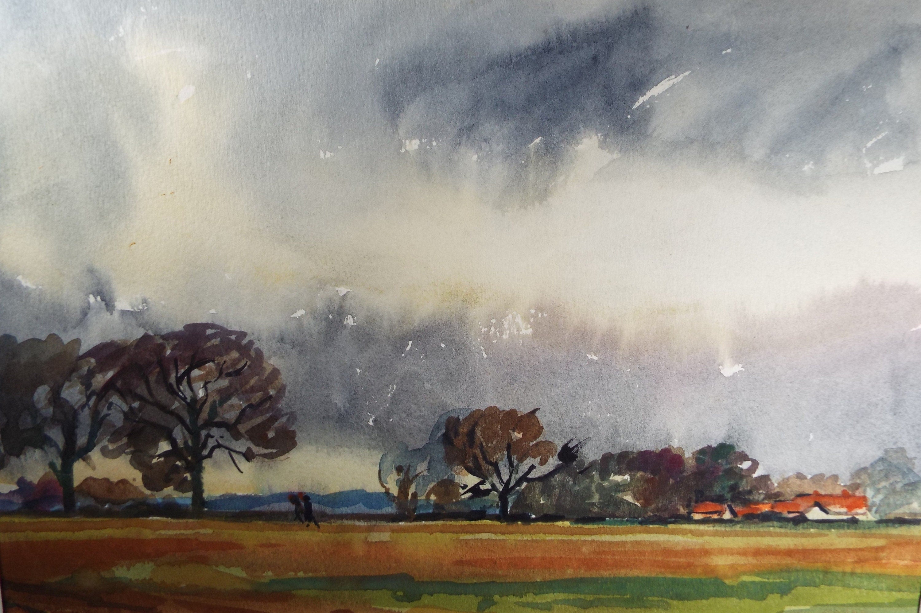 Terry Shelbourne (1930-2020), British, 'Autumn Fields, Lincolnshire ' - Original Watercolour on Paper, Double Mounted ready for framing