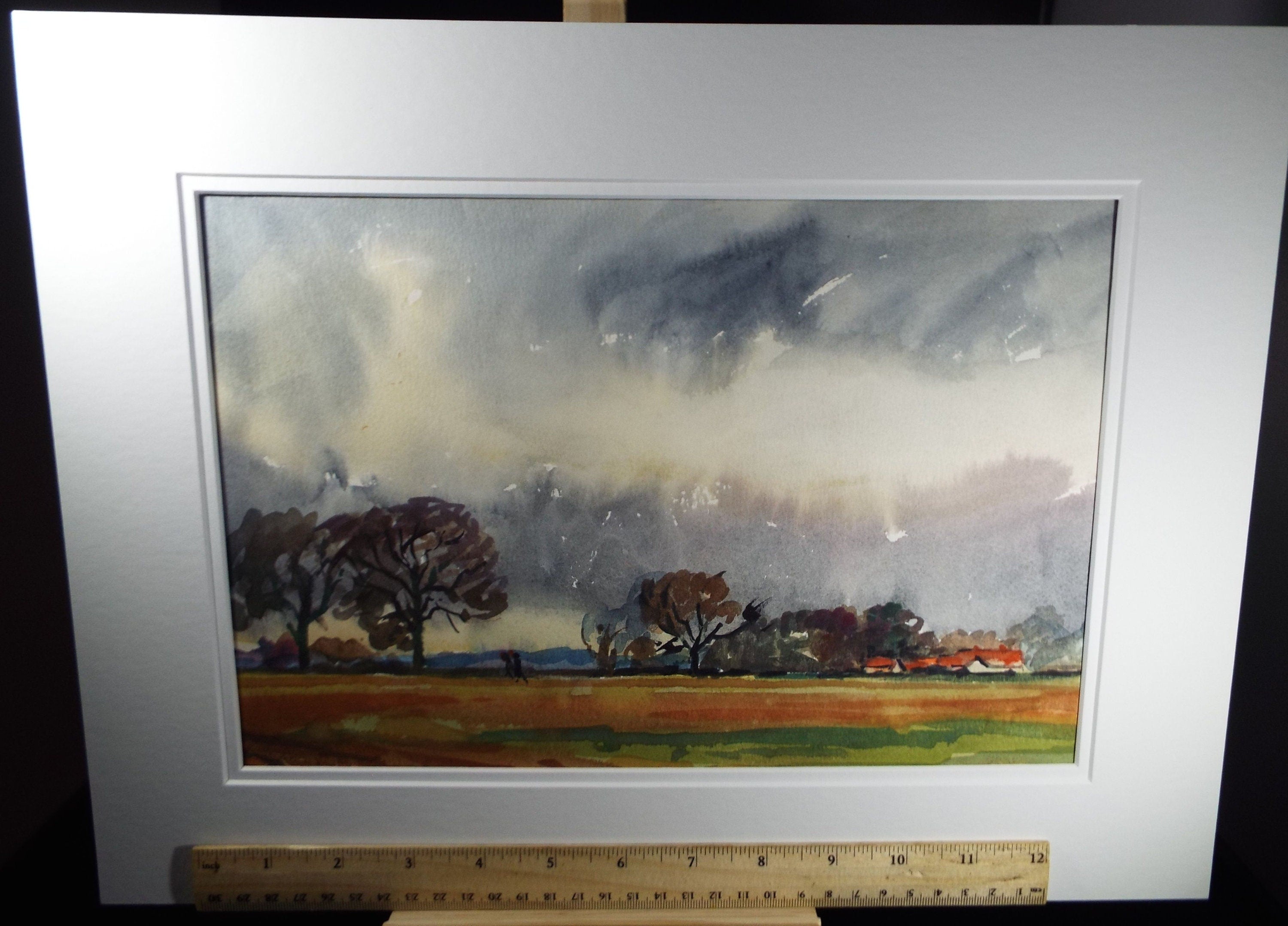 Terry Shelbourne (1930-2020), British, 'Autumn Fields, Lincolnshire ' - Original Watercolour on Paper, Double Mounted ready for framing