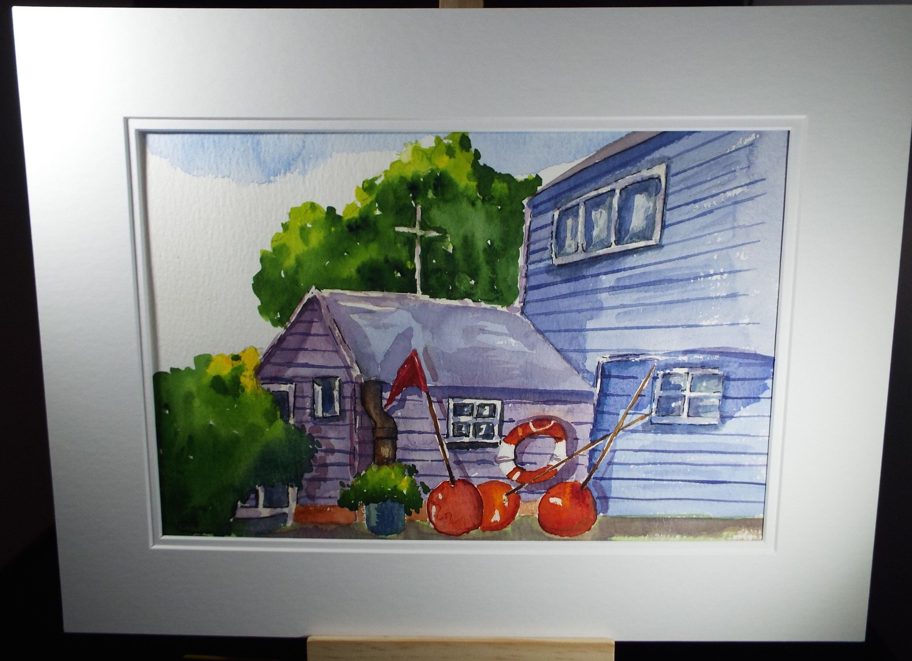 Ray Burns (20th Century), British, 'Red Buoys' - Original Watercolour on Paper, Double Mounted ready for framing