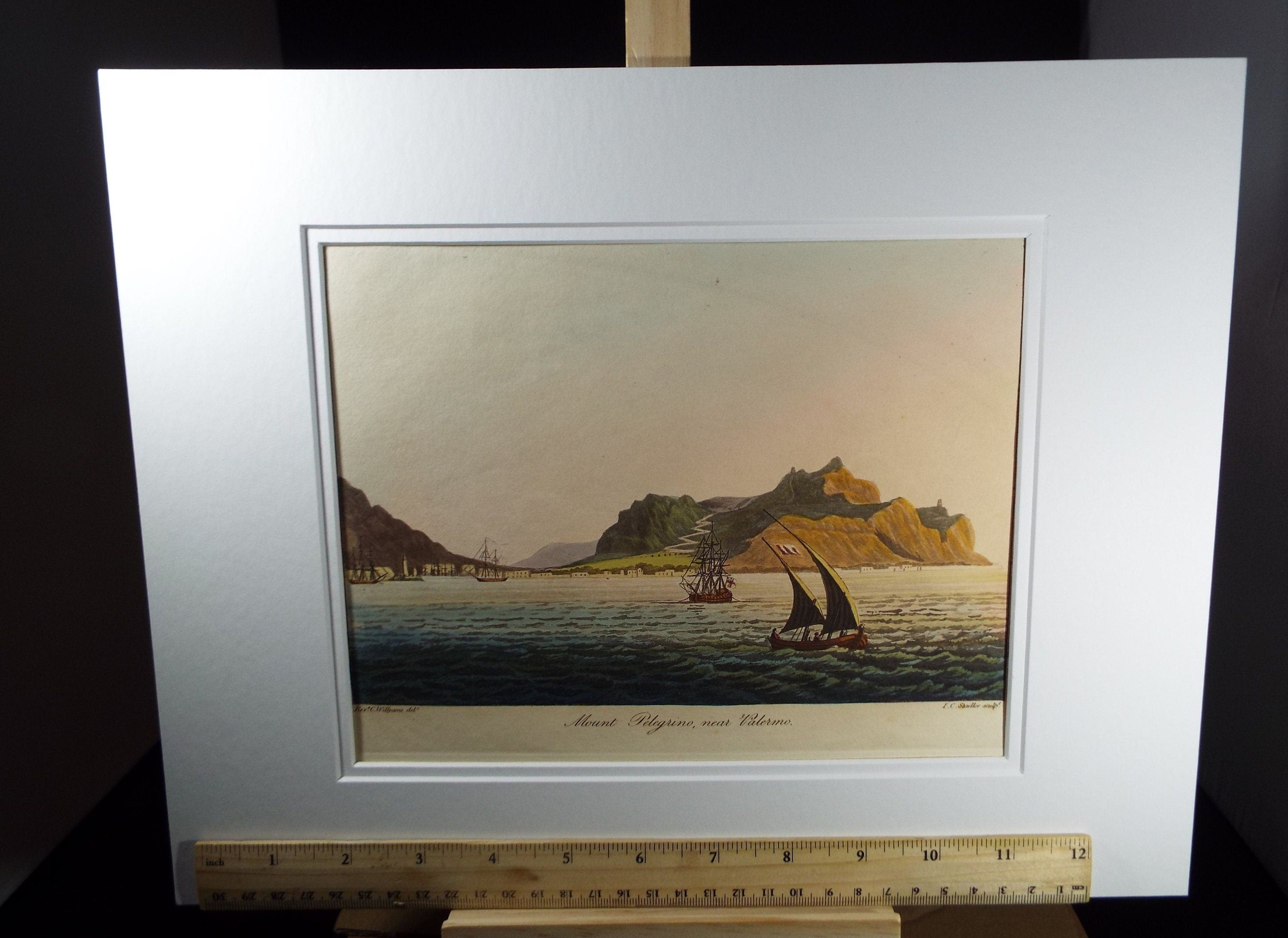 Original Aquatint, Rev. Cooper Williams & J. C. Stadler, 1798 - 'Mount Pelegrino, Near Valermo' from 'A Voyage up the Mediterranean'