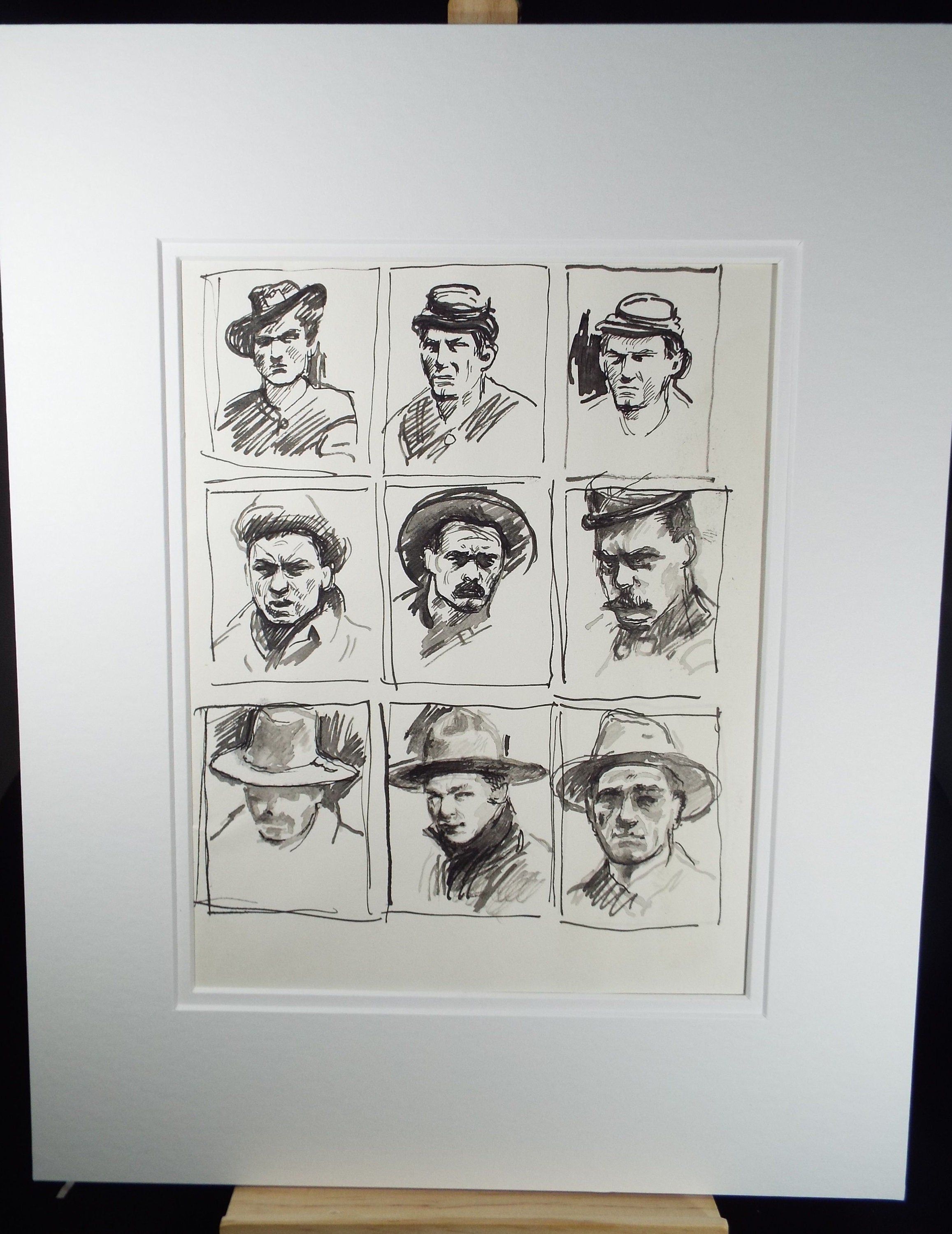 Original Pen and Black Wash Sketch 'Portraits of American Soldiers in Civil war Uniform', c1990s, Michael Stennett (British 1946-2020)