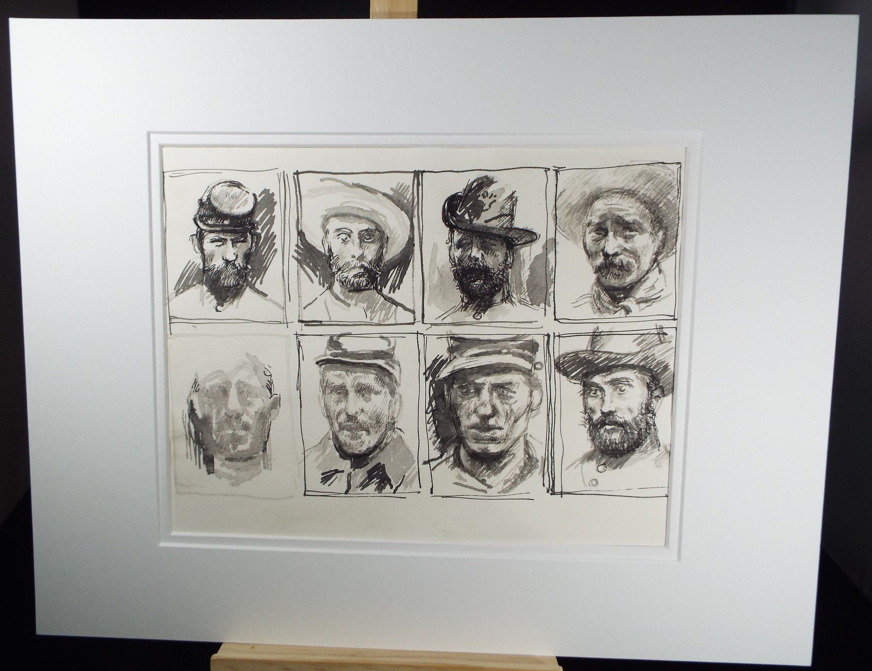 Original Pen and Black Wash Sketch 'Portraits of American Soldiers in Civil war Uniform', c1990s, Michael Stennett (British 1946-2020)