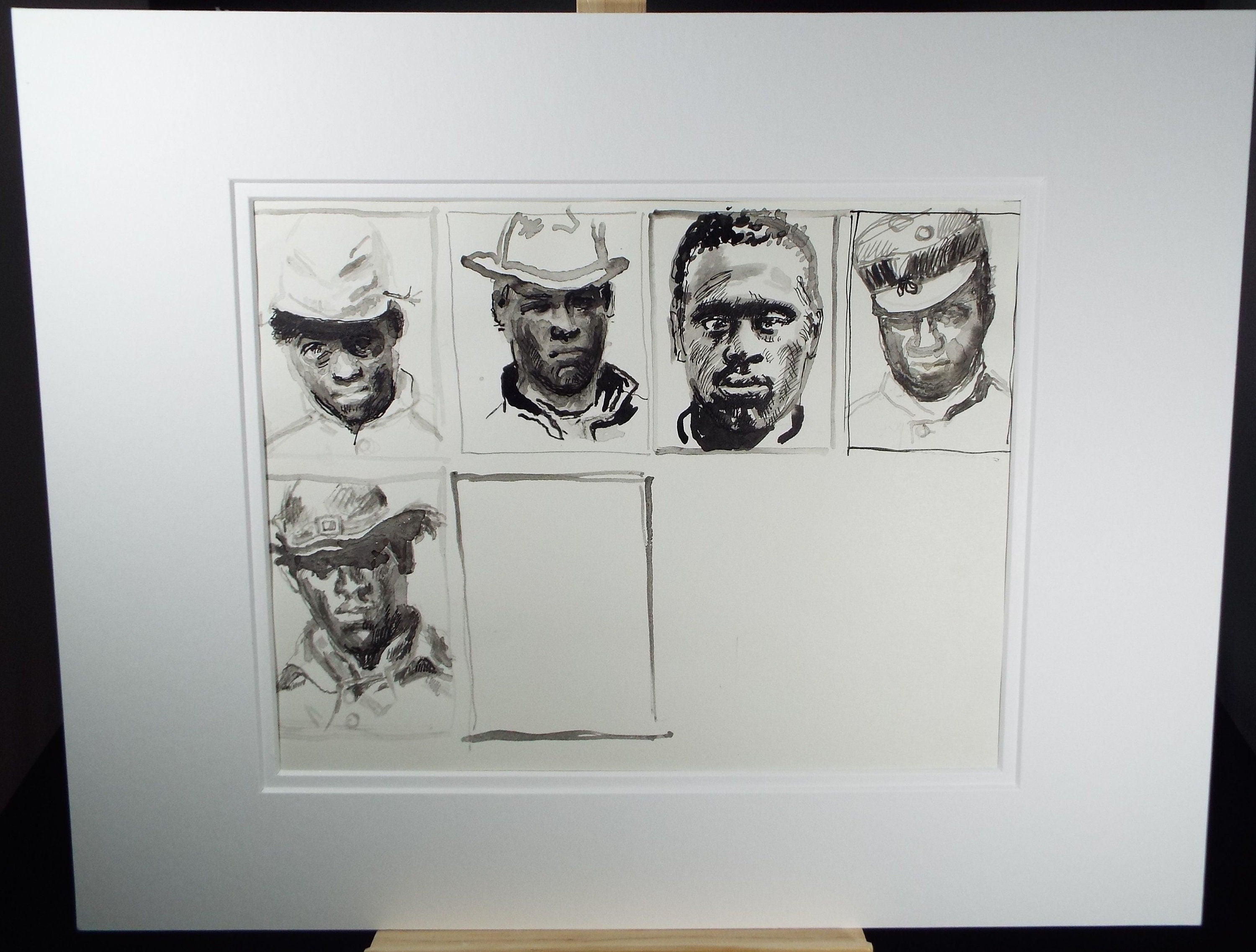 Original Pen and Black Wash Sketch 'Portraits of American Soldiers in Civil war Uniform', c1990s, Michael Stennett (British 1946-2020)