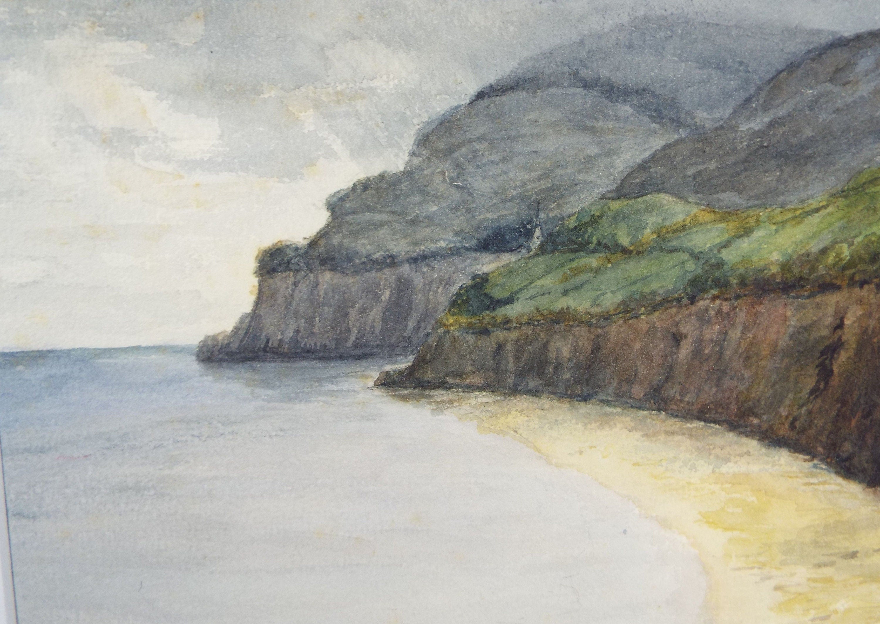 Original Watercolour, 'Cliffs with Sandy Beach', c1910, Unknown Artist
