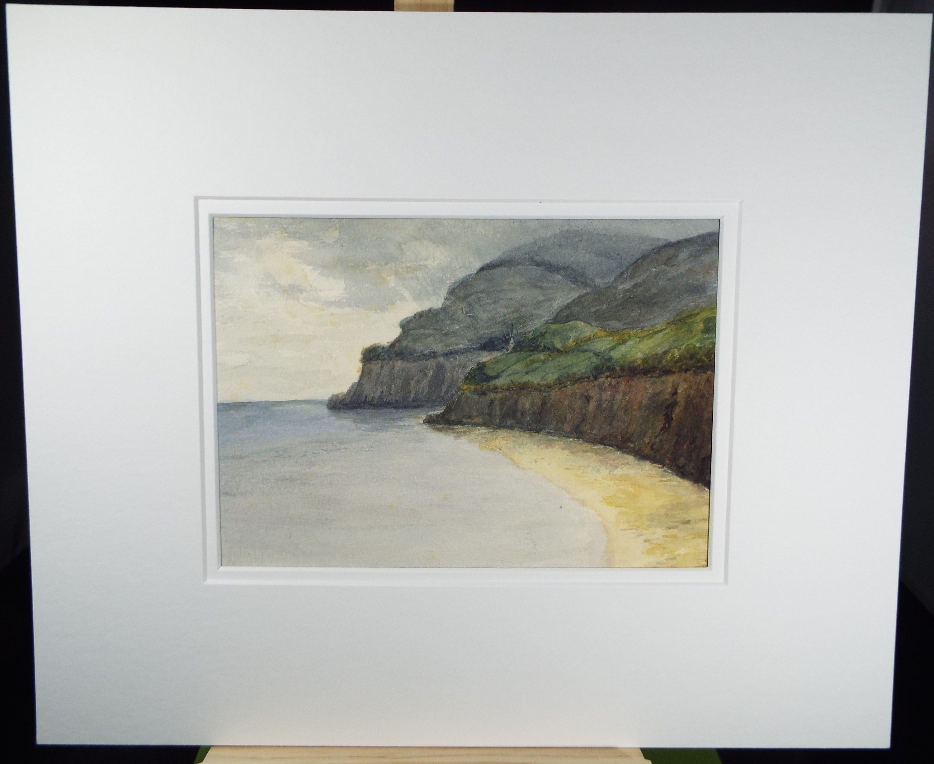 Original Watercolour, 'Cliffs with Sandy Beach', c1910, Unknown Artist