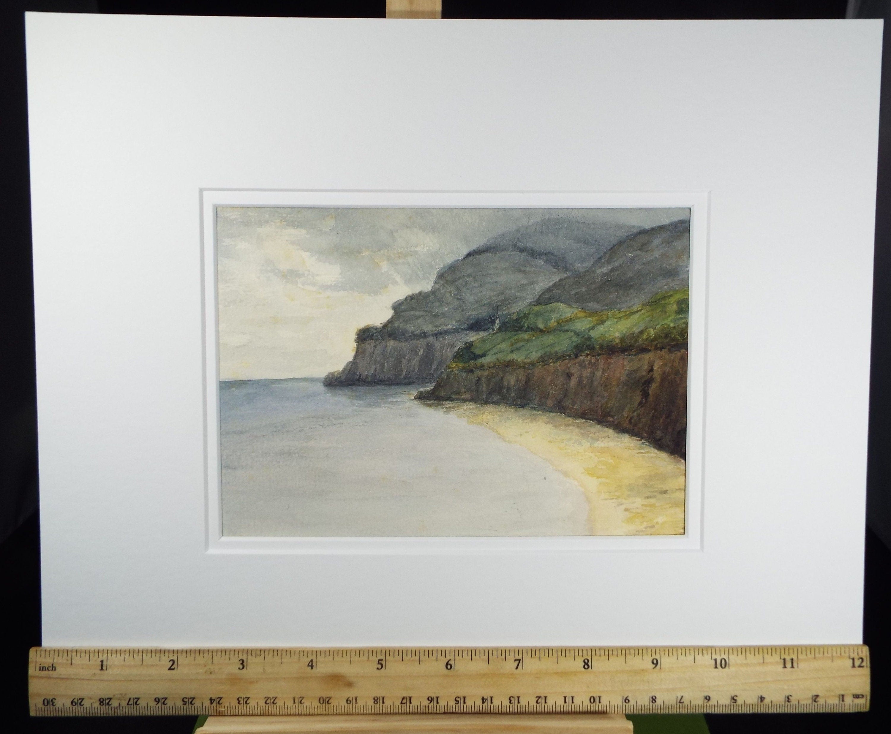 Original Watercolour, 'Cliffs with Sandy Beach', c1910, Unknown Artist