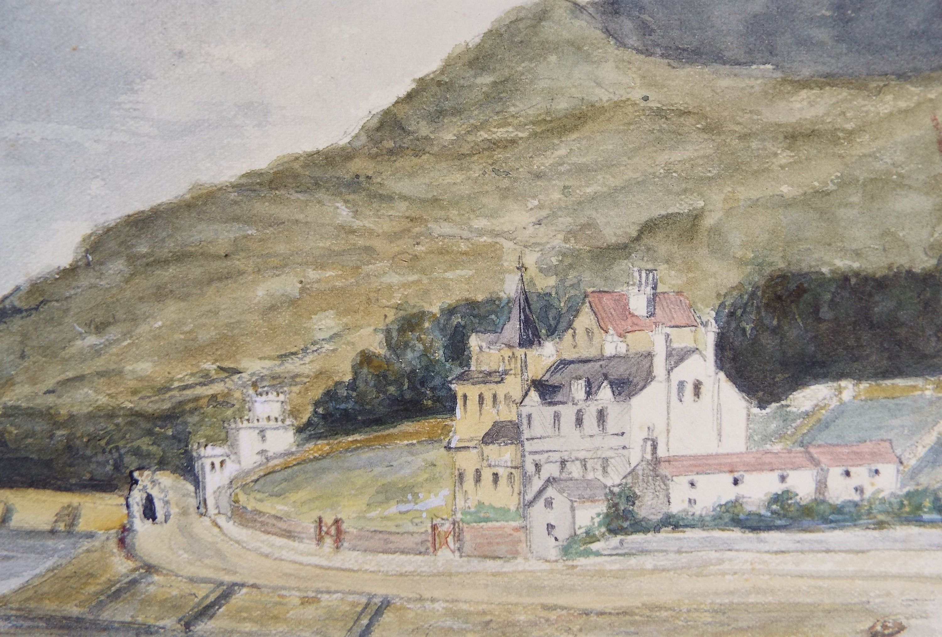 Original Watercolour, ' A Castle by the Sea' c1910, Unknown Artist