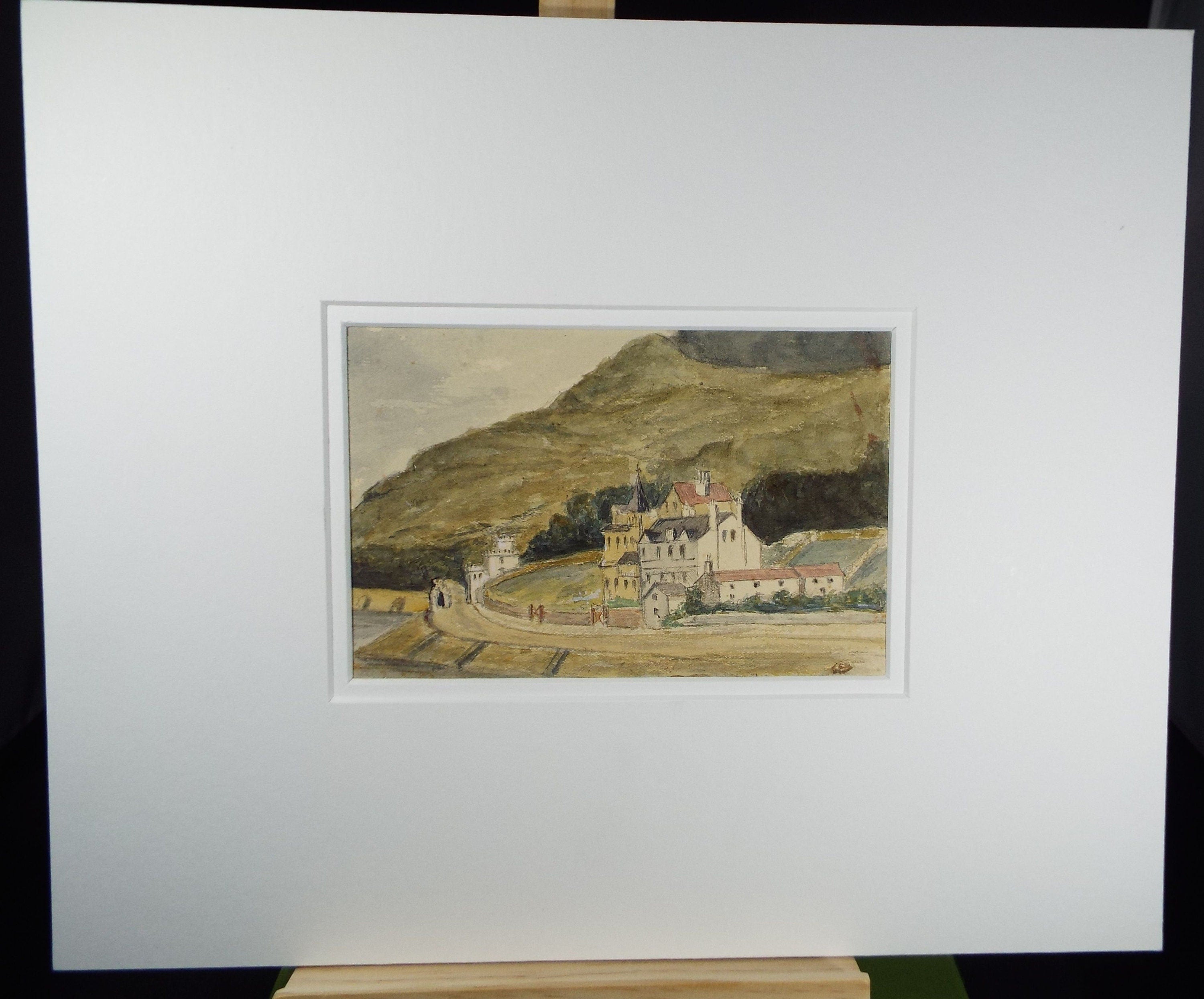 Original Watercolour, ' A Castle by the Sea' c1910, Unknown Artist