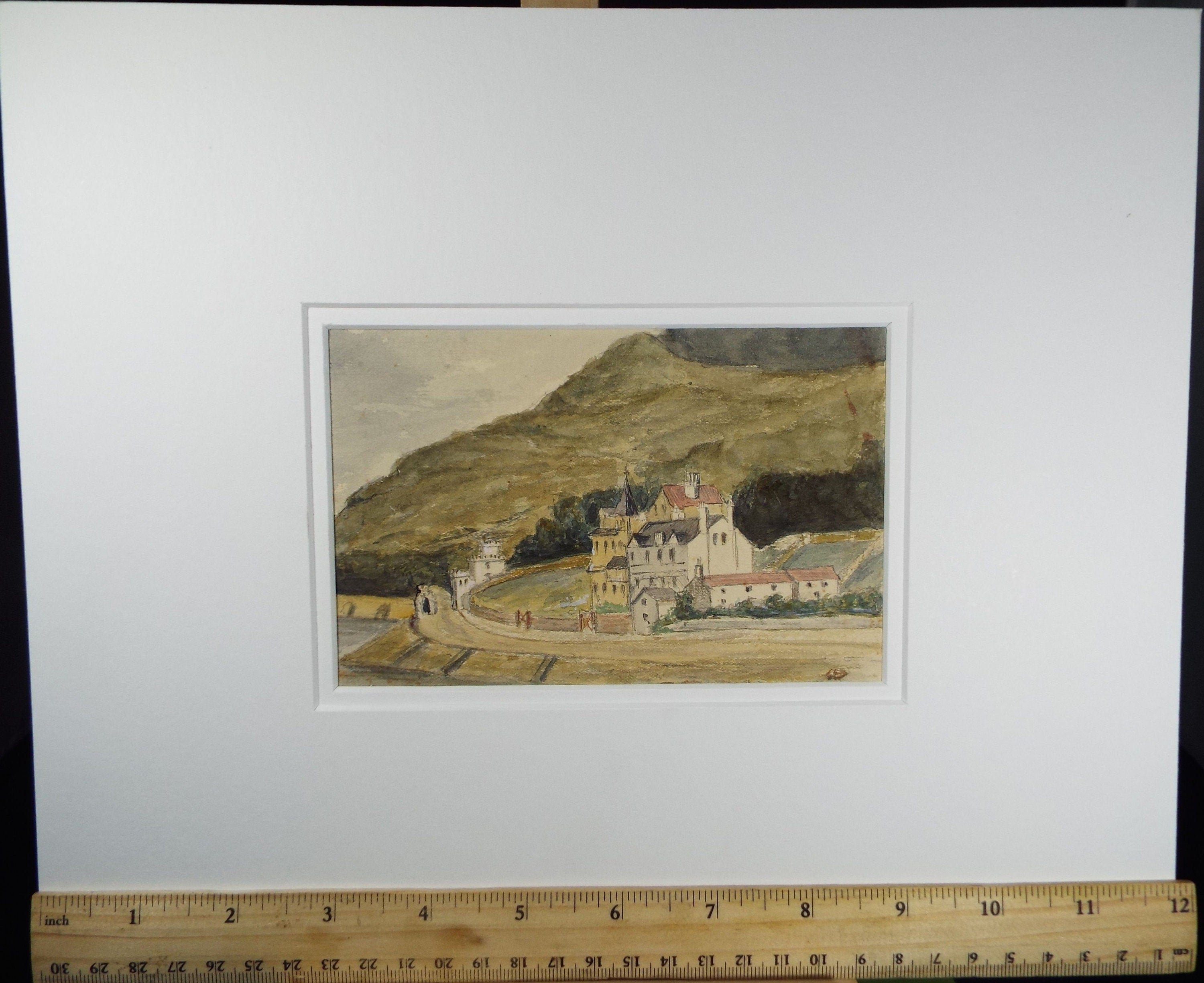 Original Watercolour, ' A Castle by the Sea' c1910, Unknown Artist